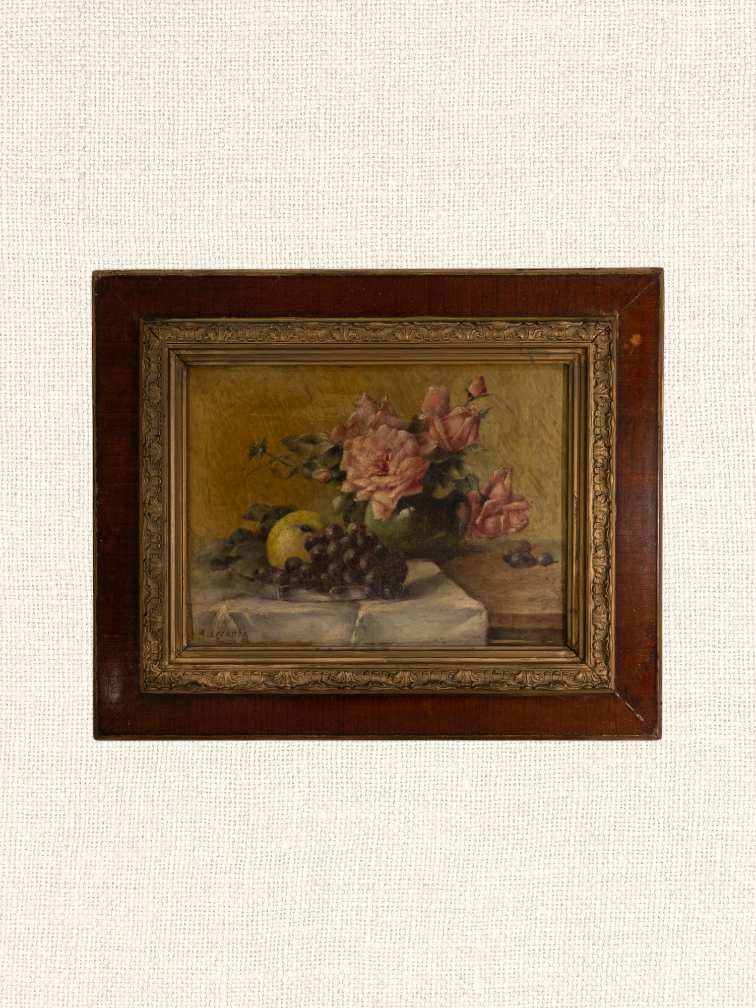 Vintage French Art | Pink Florals | Oil | Framed