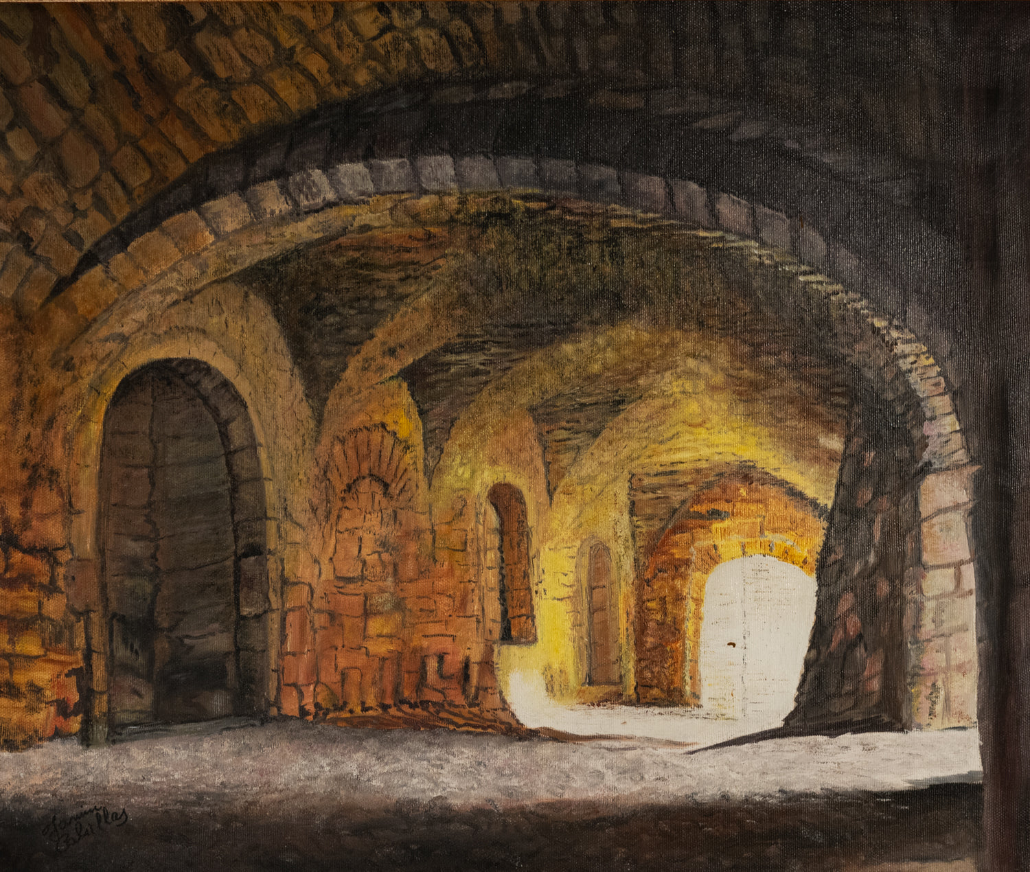 Vintage French Art | French Cellar | Oil | Framed