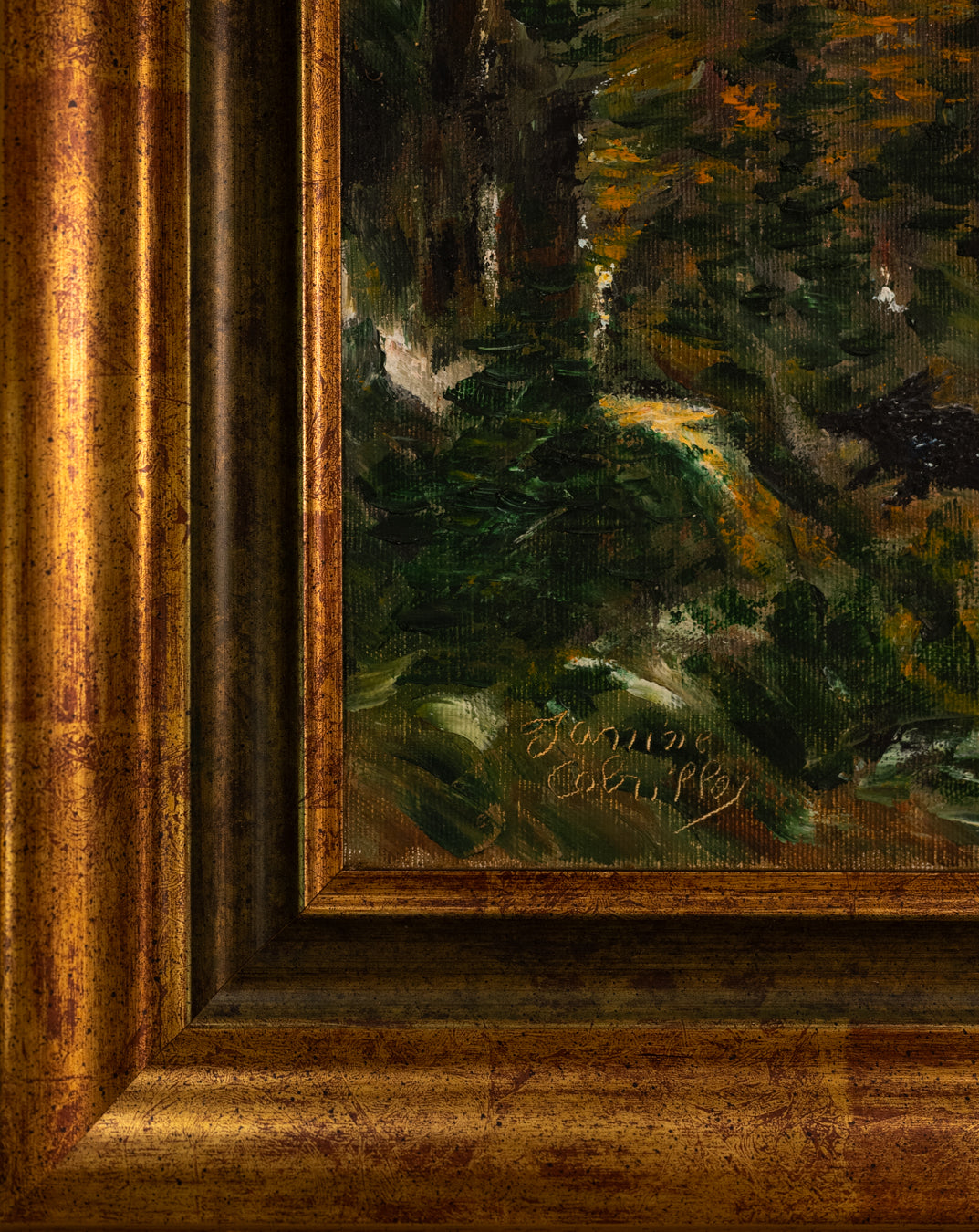 Vintage French Art | Wild Boars Crossing| Oil | Framed