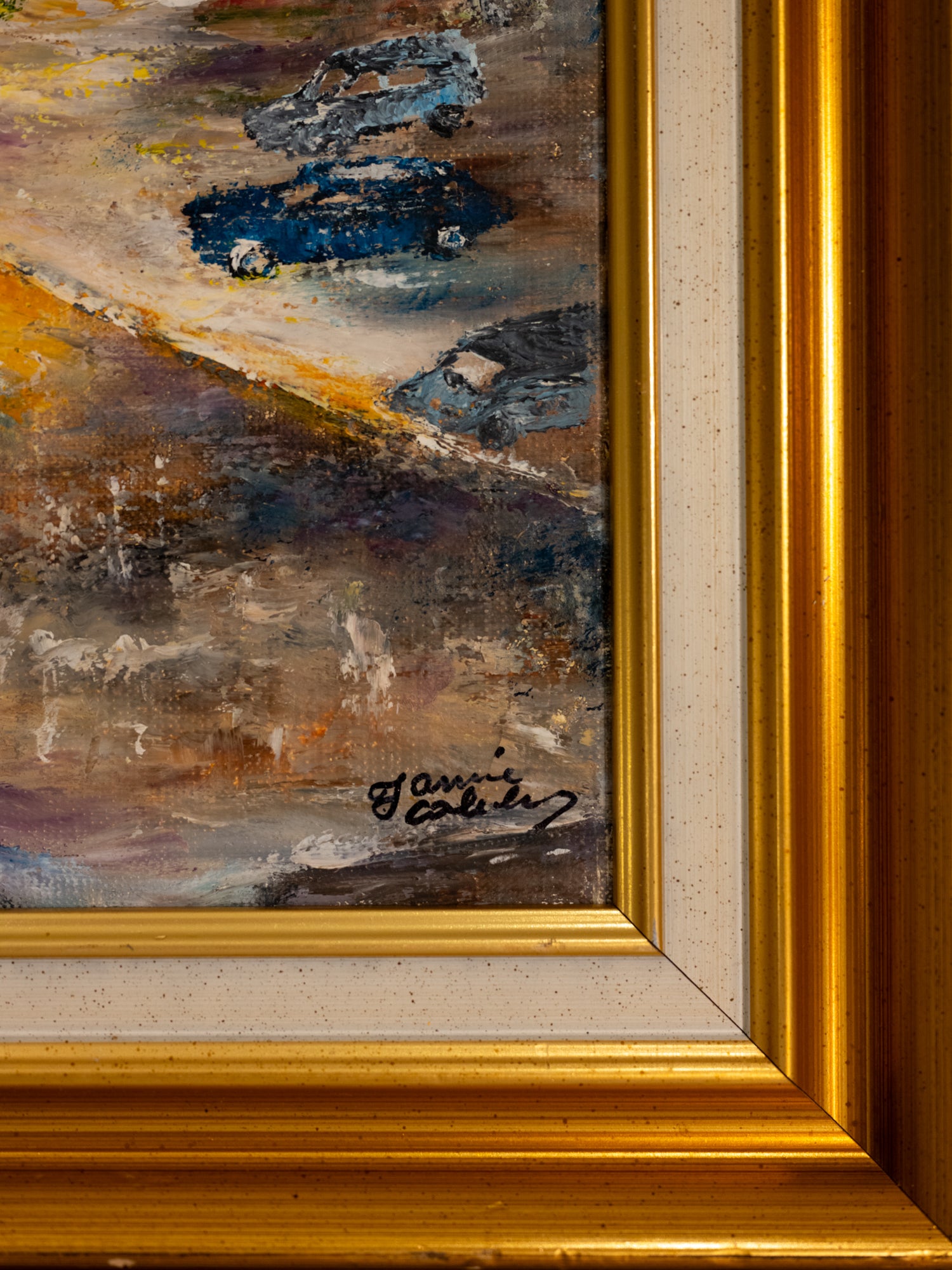 Vintage French Art | French Town Center| Oil | Framed