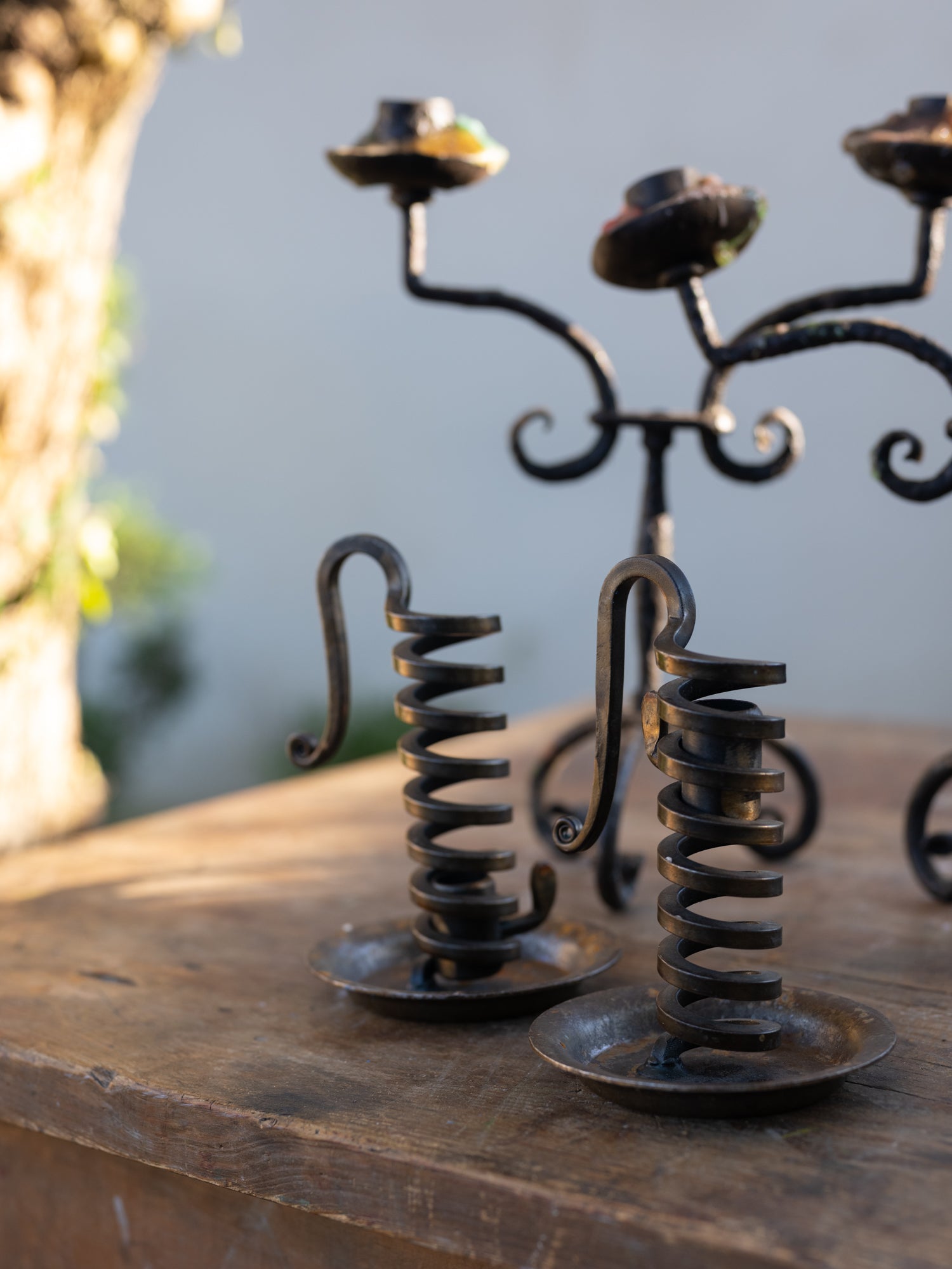 Antique French Spiral Candle Holder | Iron