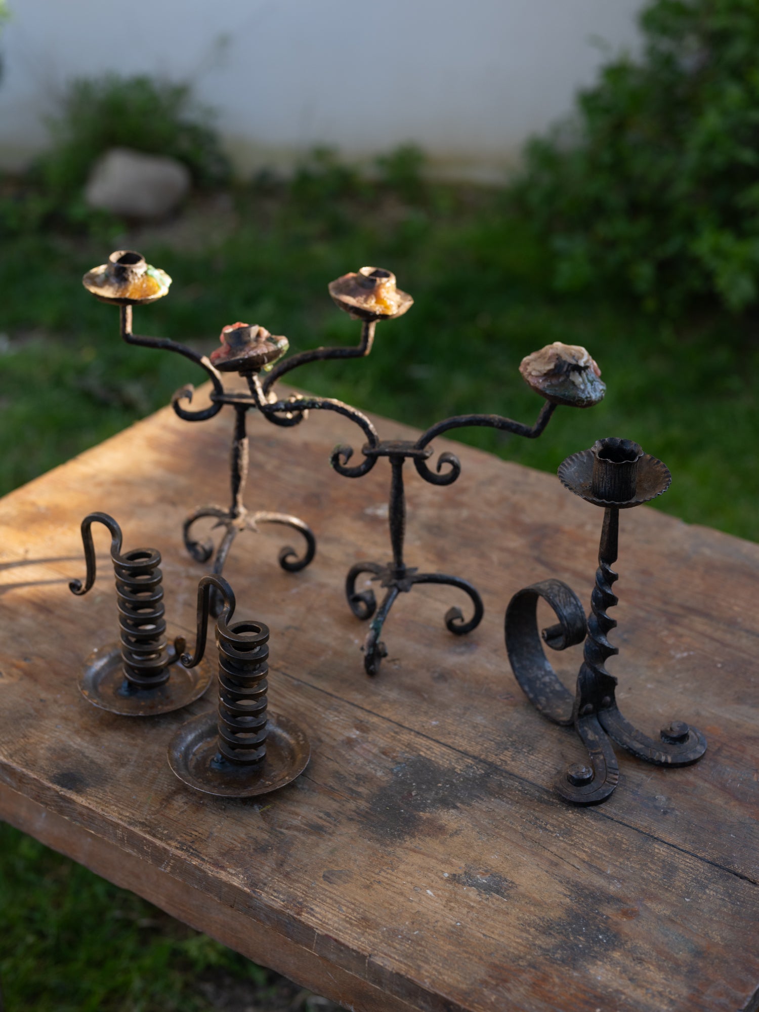 Antique French Spiral Candle Holder | Iron