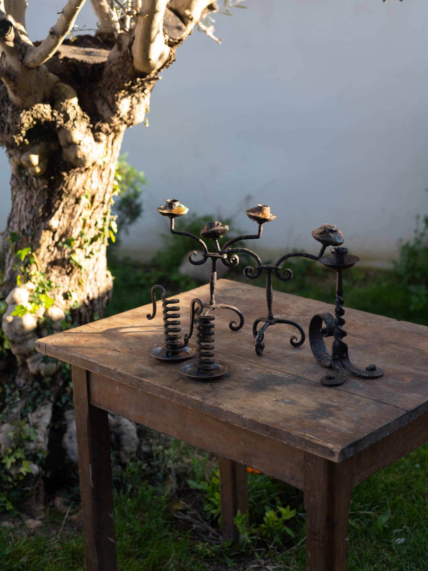 Antique French Spiral Candle Holder | Iron
