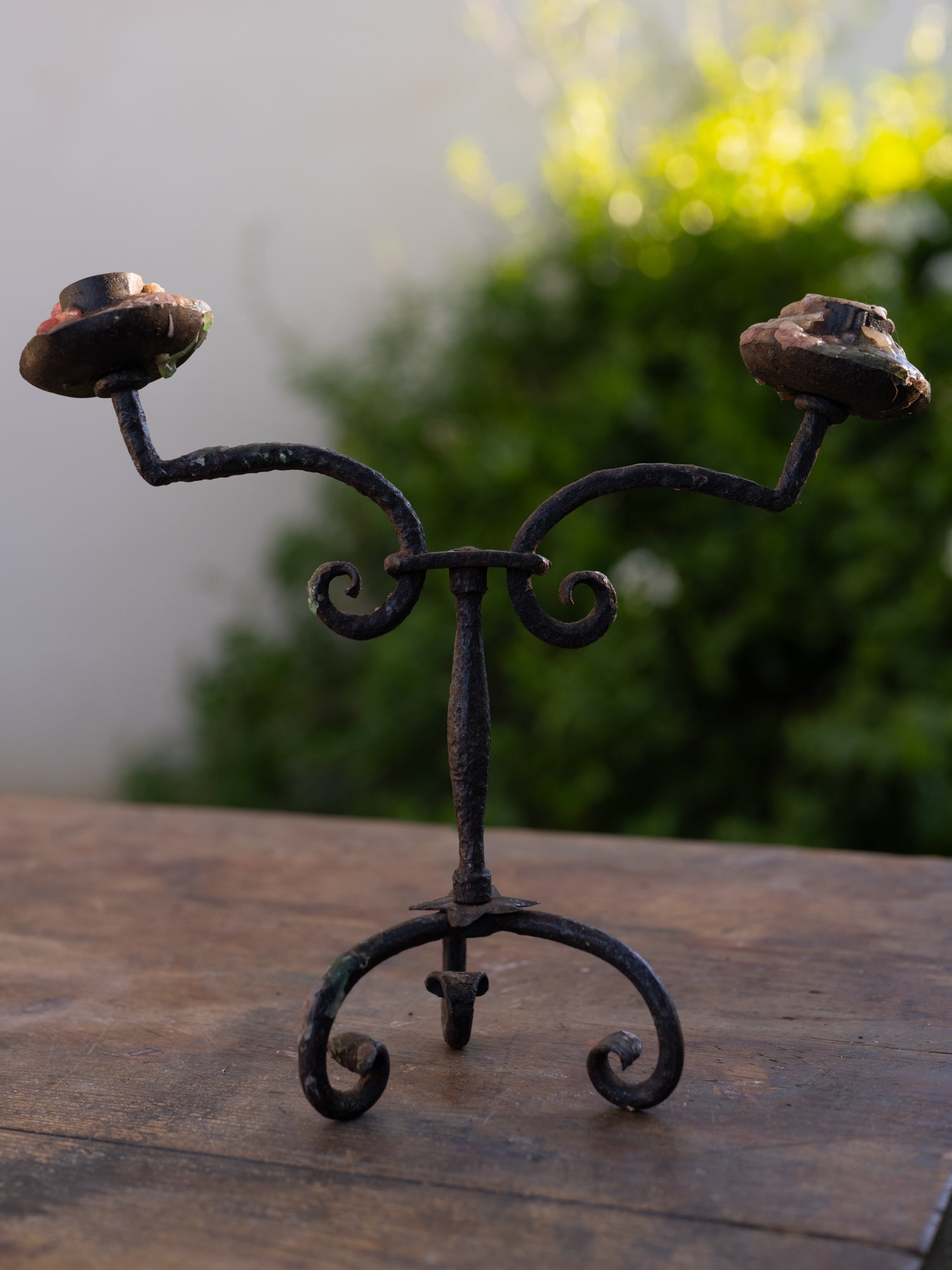Antique French Iron Candle Holder | Two Arm