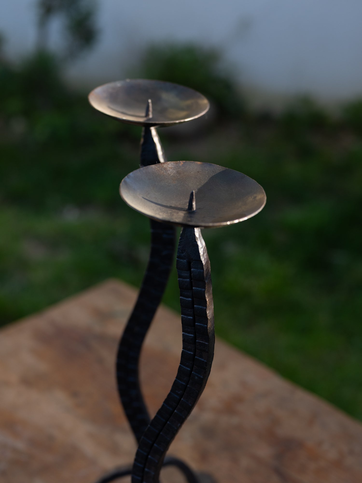 Vintage French Black Iron Wave Candle Holder