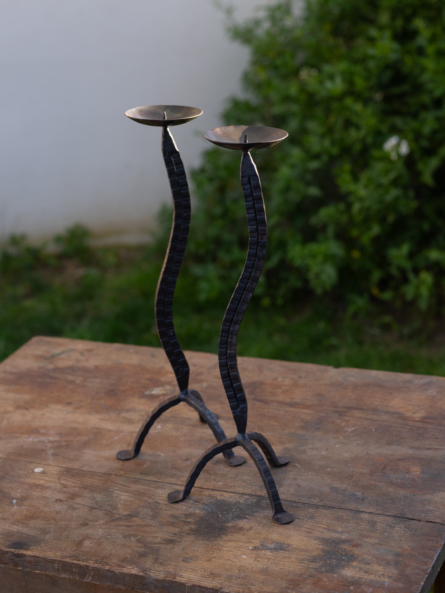 Vintage French Black Iron Wave Candle Holder