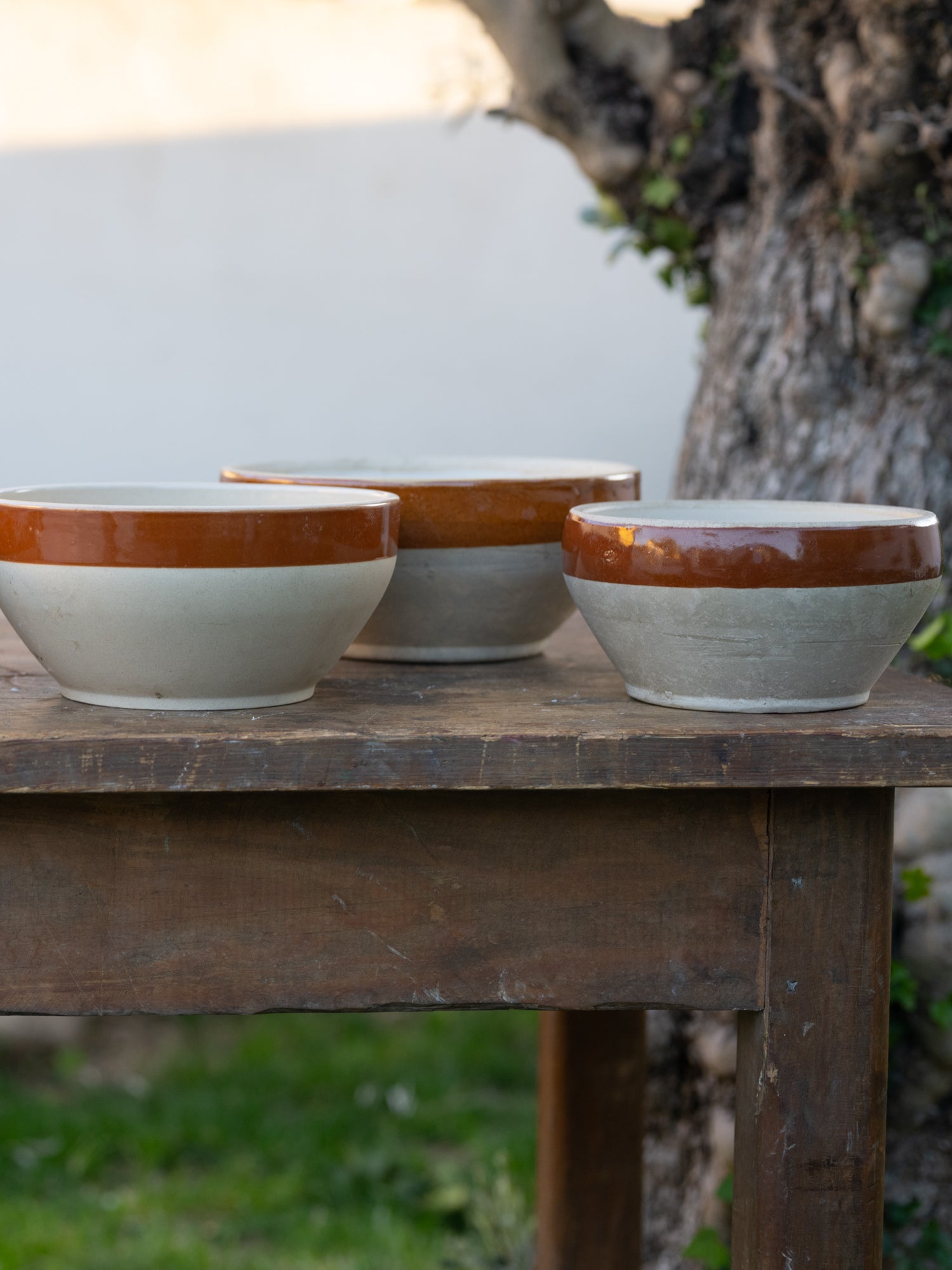 Vintage French Serving Bowls | Brown Border