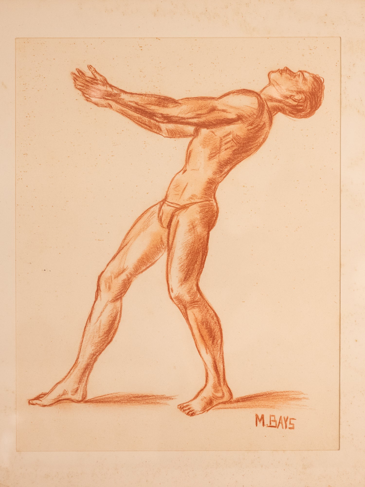 Vintage French Art | Red Nude | Framed