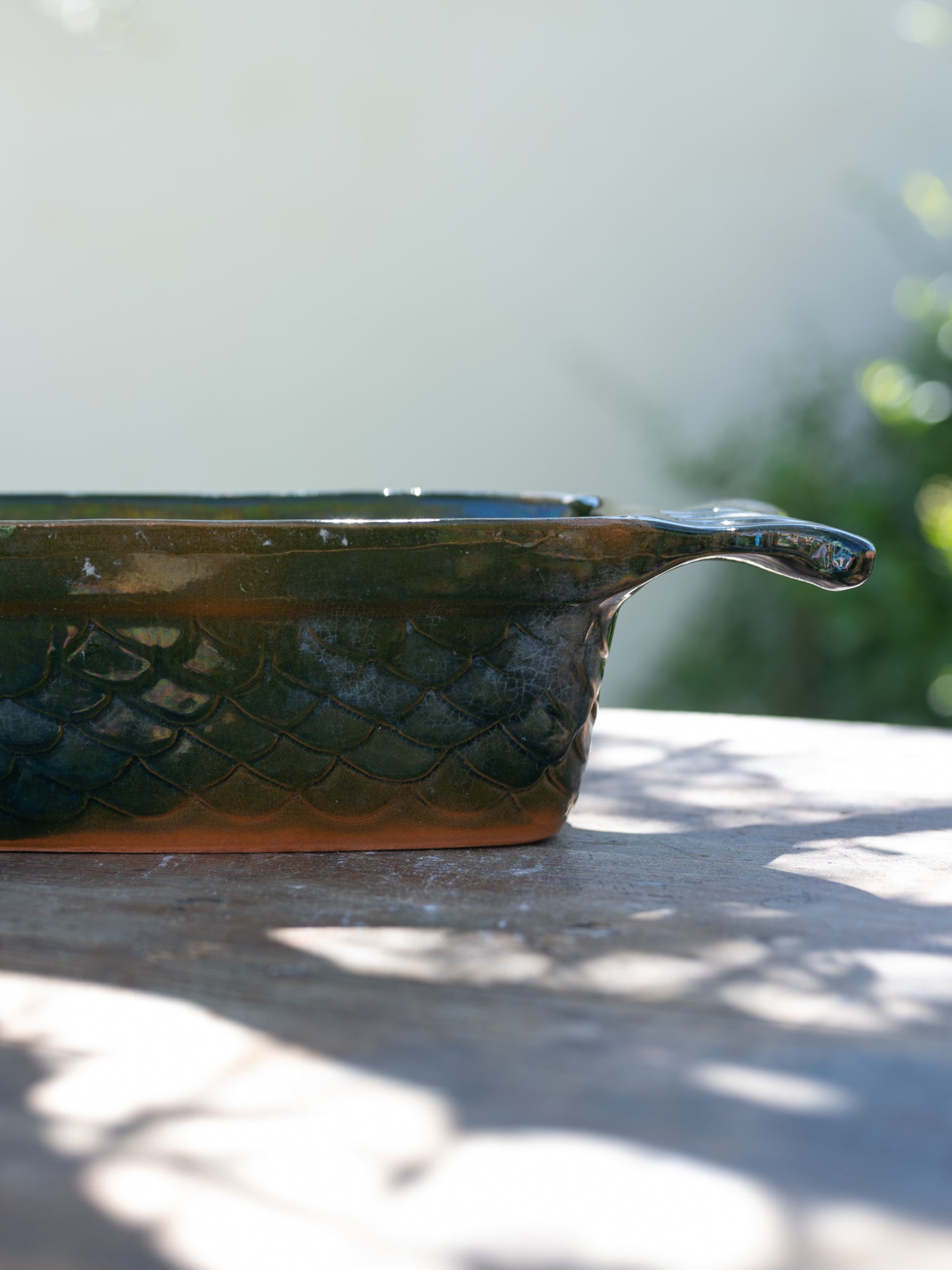 Vintage French Ceramic Loaf Dish | Green Fish