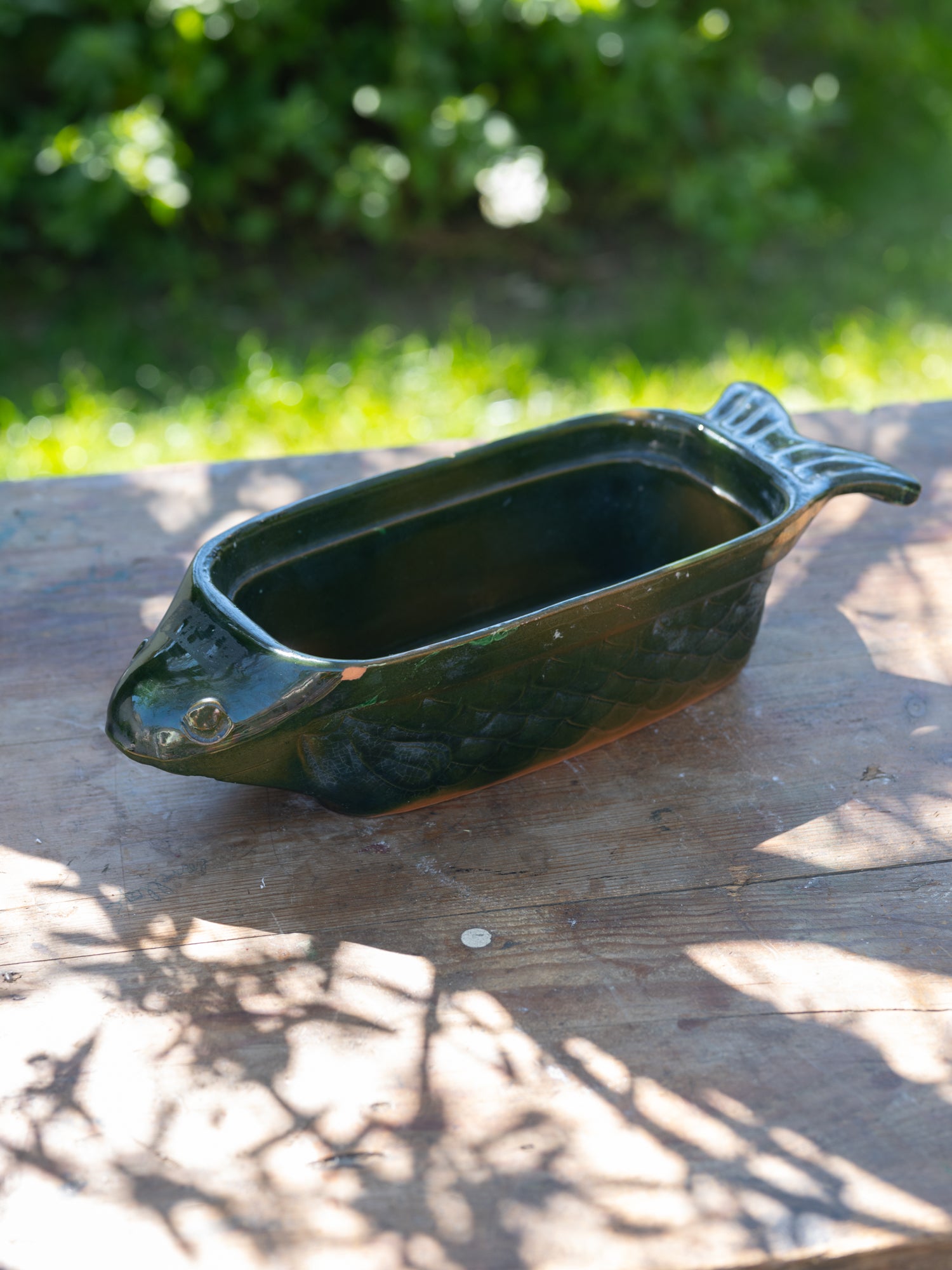 Vintage French Ceramic Loaf Dish | Green Fish