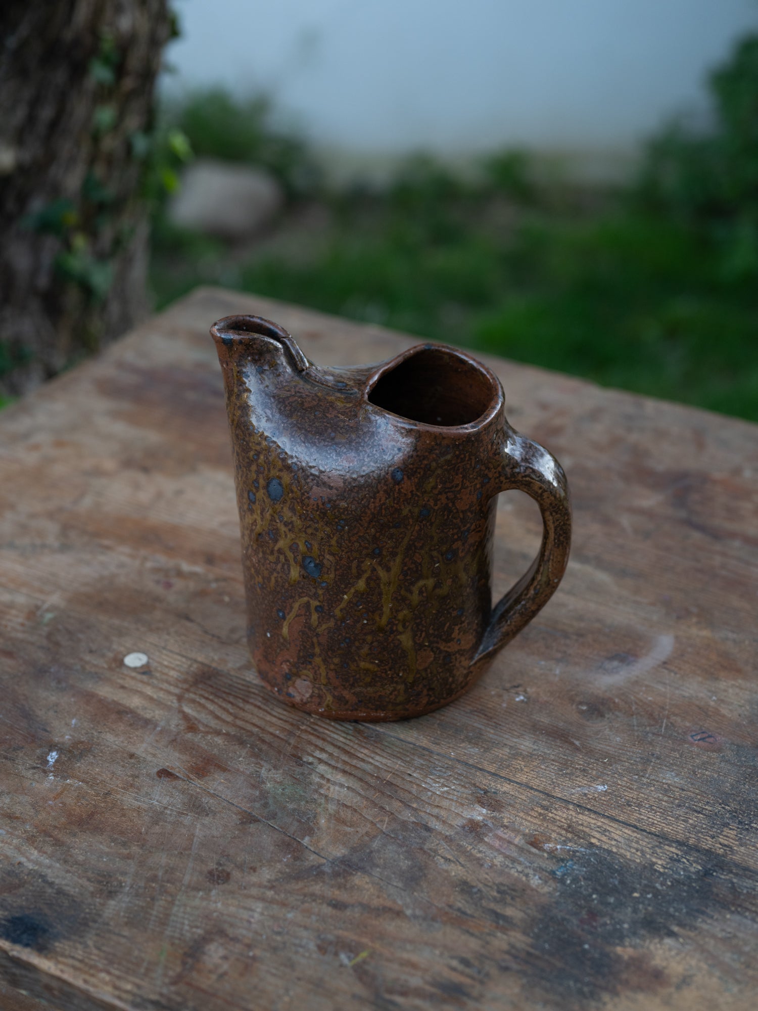 Vintage French Ceramic Pitcher | Small Pinched Brown