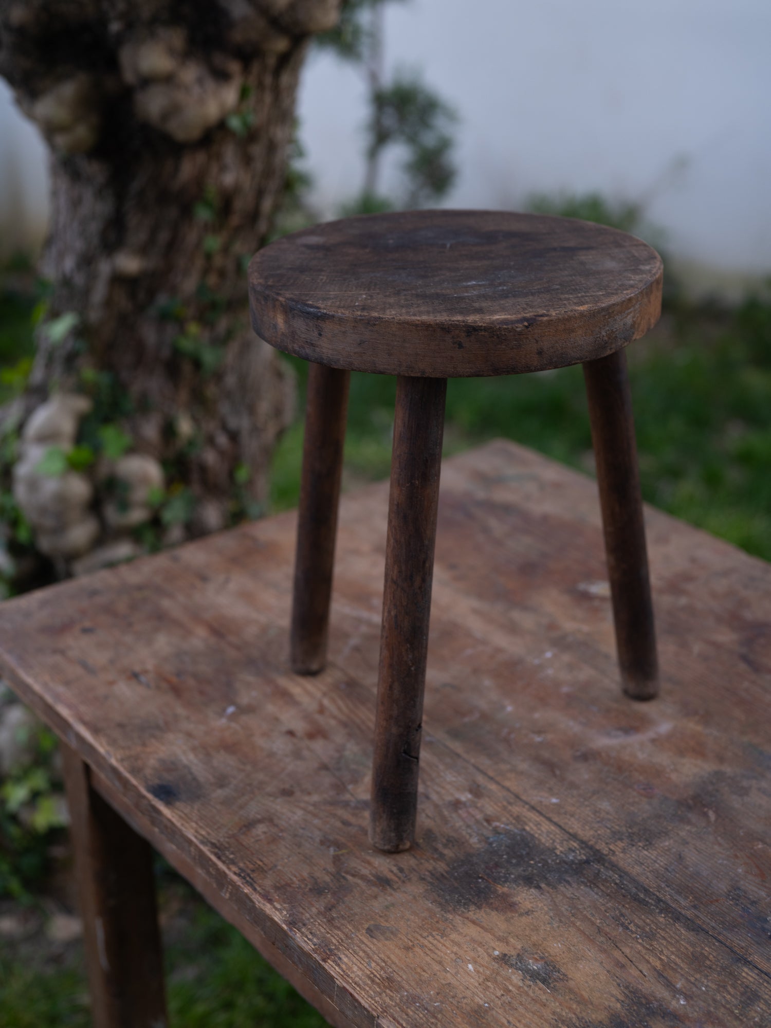 Vintage French Stool | Dark Milking Stool