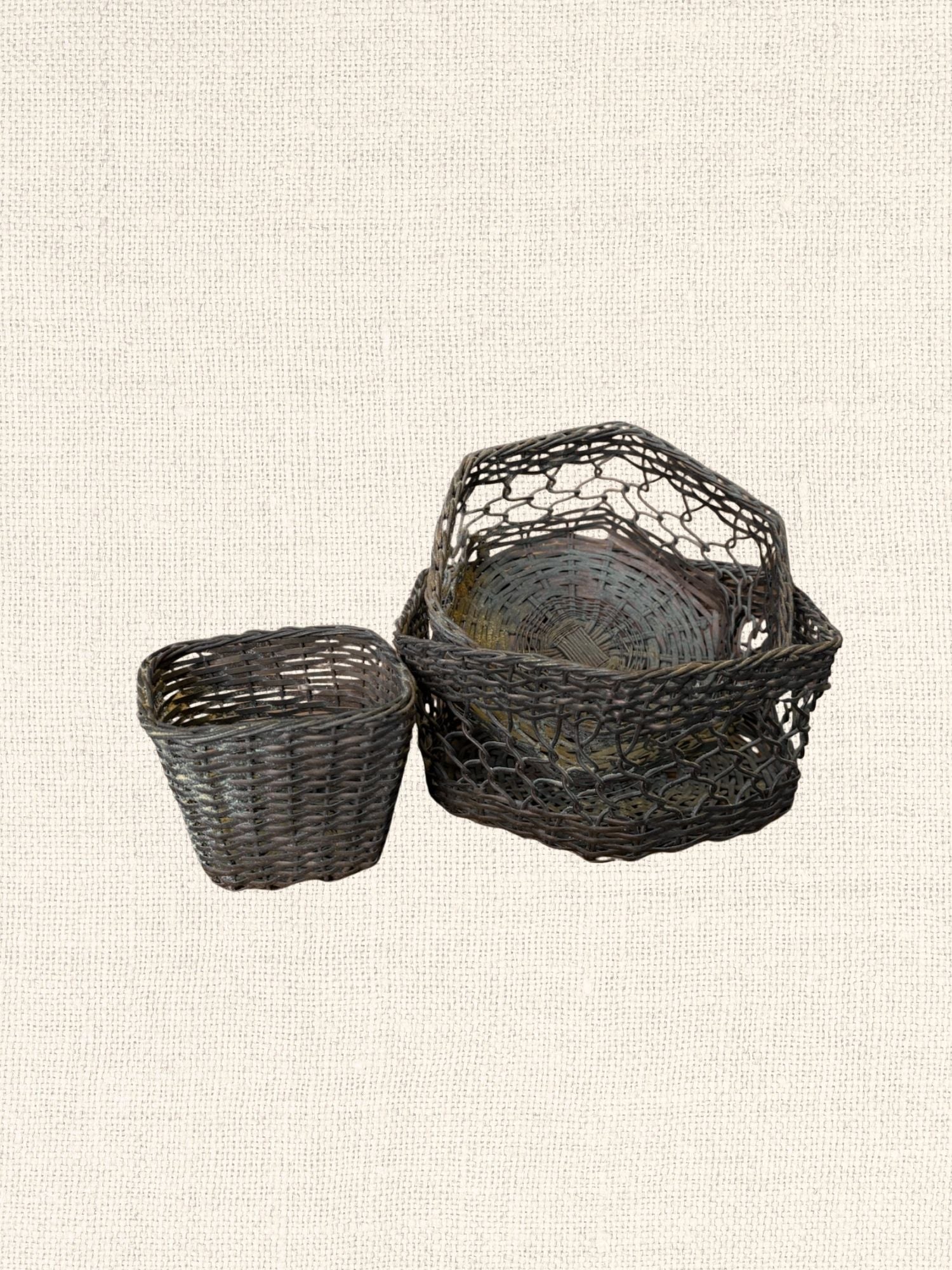 Vintage Indian Iron Basket | Set of 3