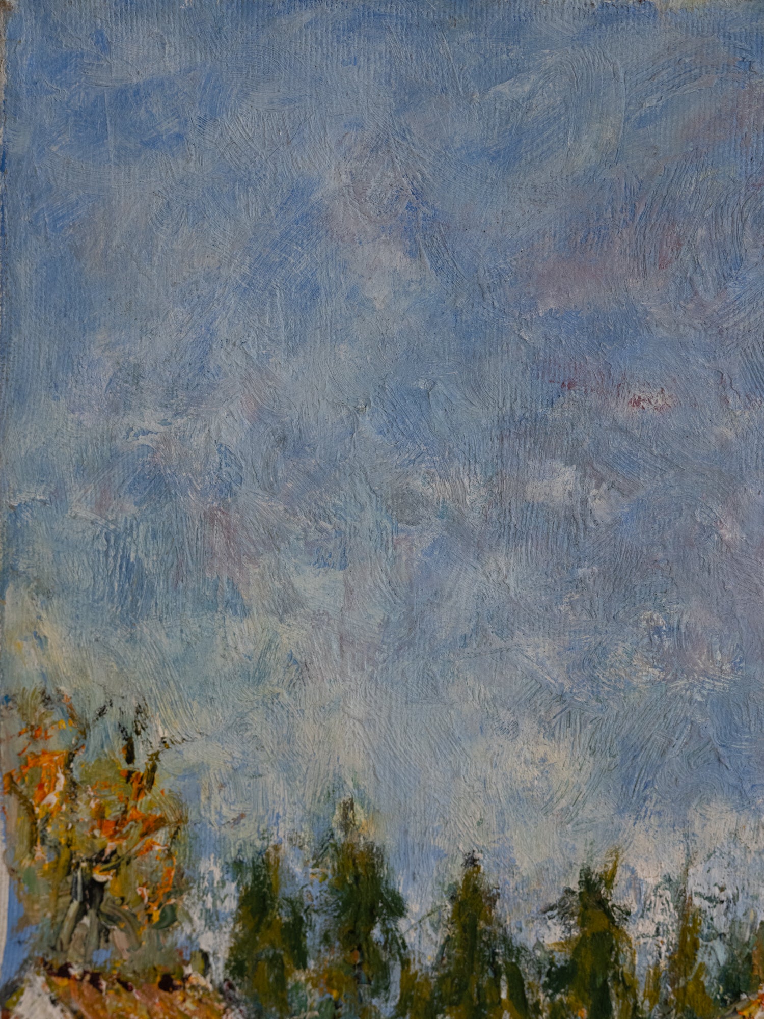 Vintage French Art | Impressionist Golden Field w/ White Houses