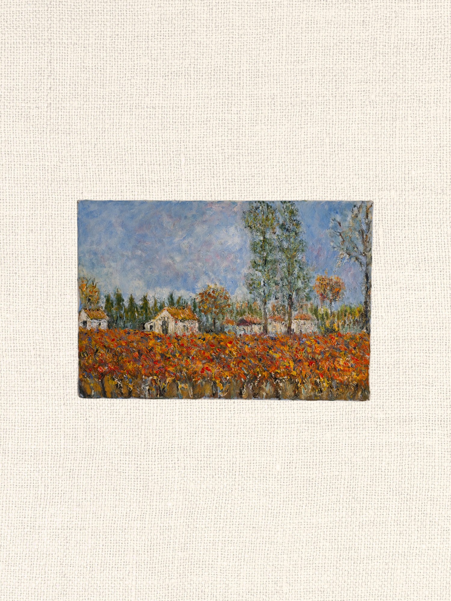 Vintage French Art | Impressionist Golden Field w/ White Houses