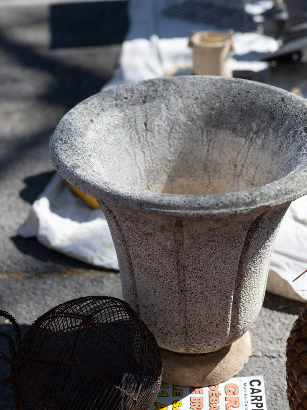 Vintage French Garden Concrete Urns | Fluted