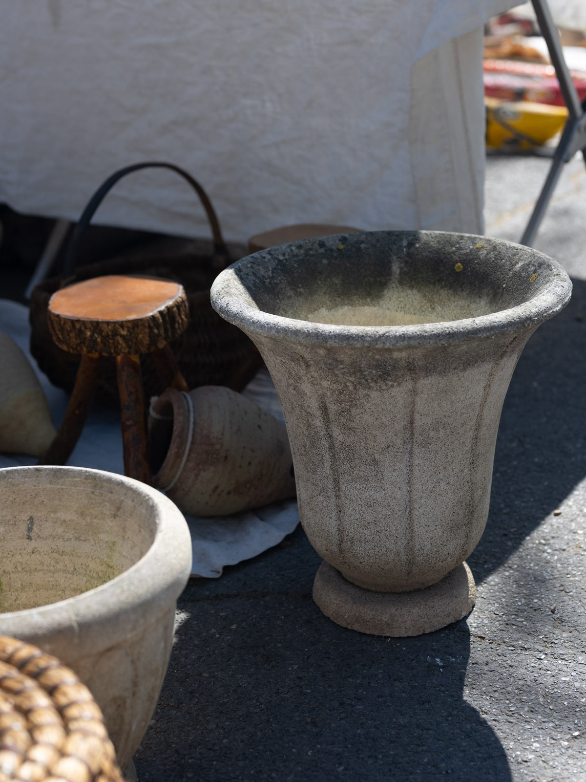 Vintage French Garden Concrete Urns | Fluted