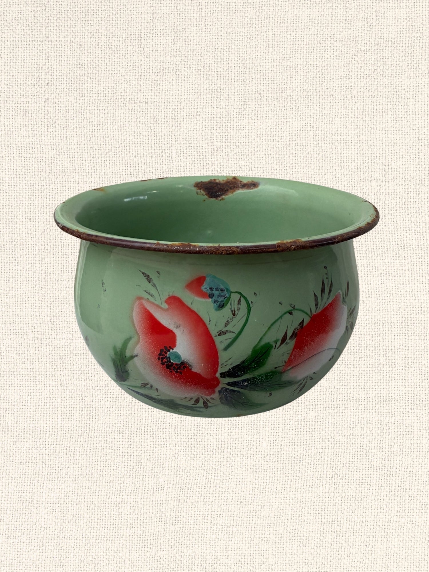 Hand Painted Metal Bowl with Handle