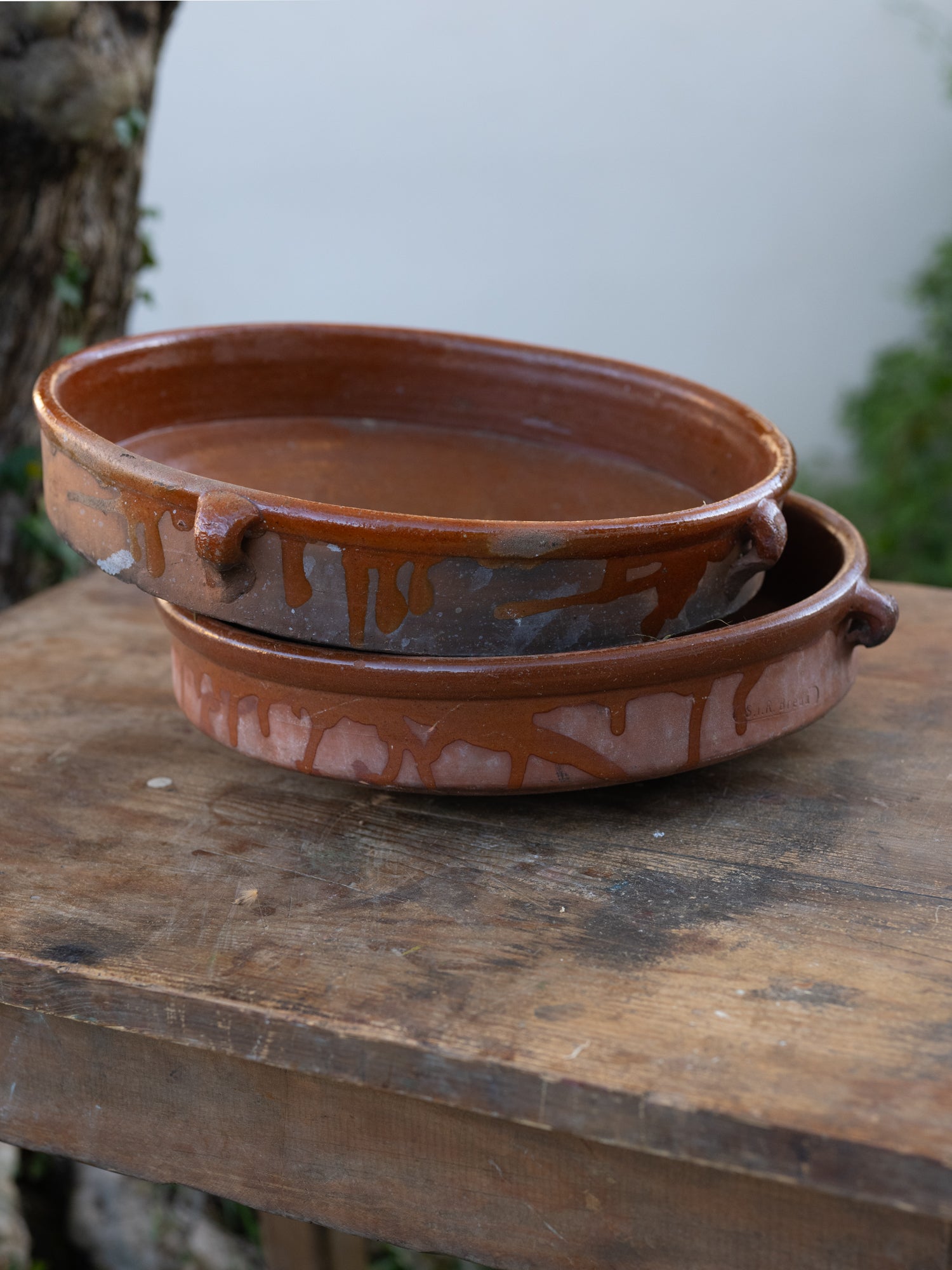 Vintage French Ceramic Vessel | Low Bowl | Rust Glazed