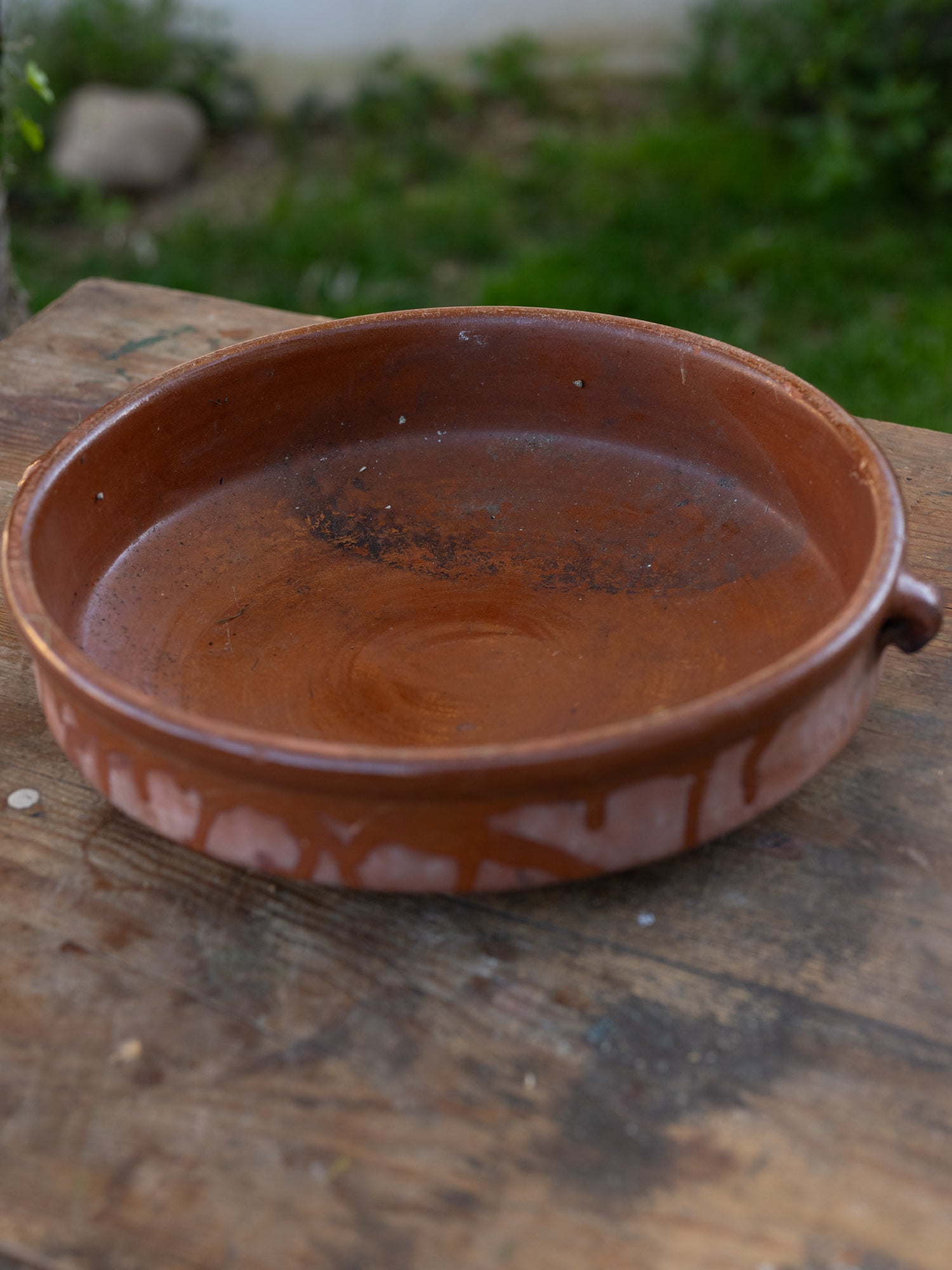 Vintage French Ceramic Vessel | Low Bowl | Rust Glazed