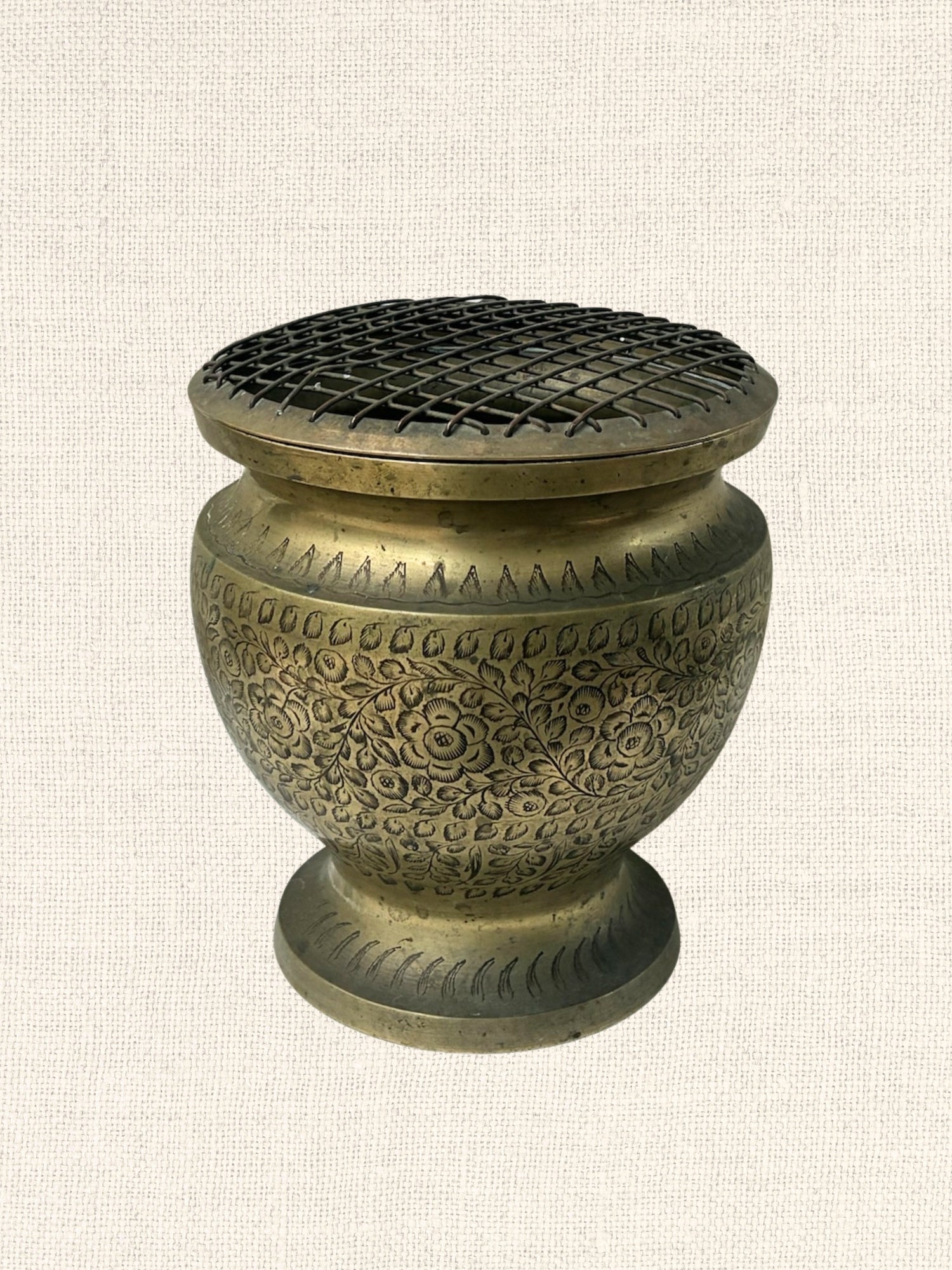 Etched Brass Floral Vase
