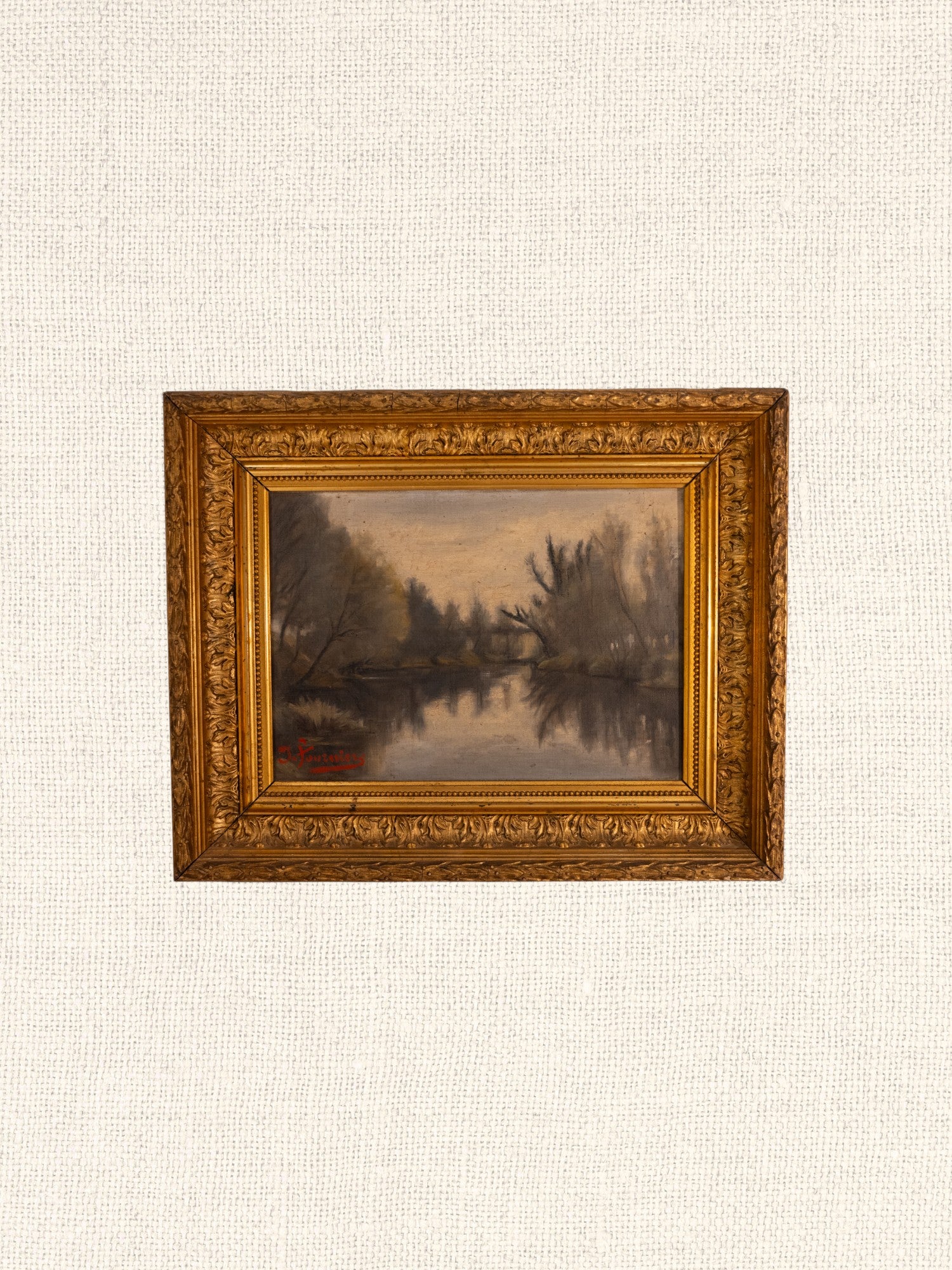 Vintage French Art | Glassy Lake w/Trees