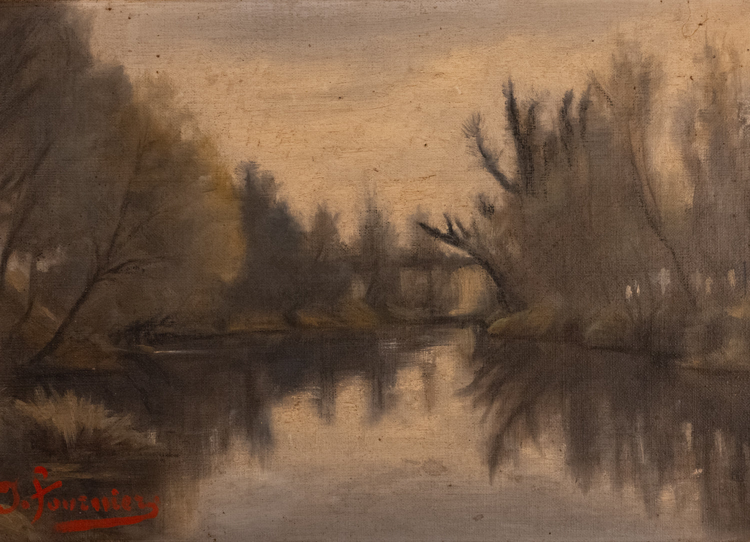 Vintage French Art | Glassy Lake w/Trees