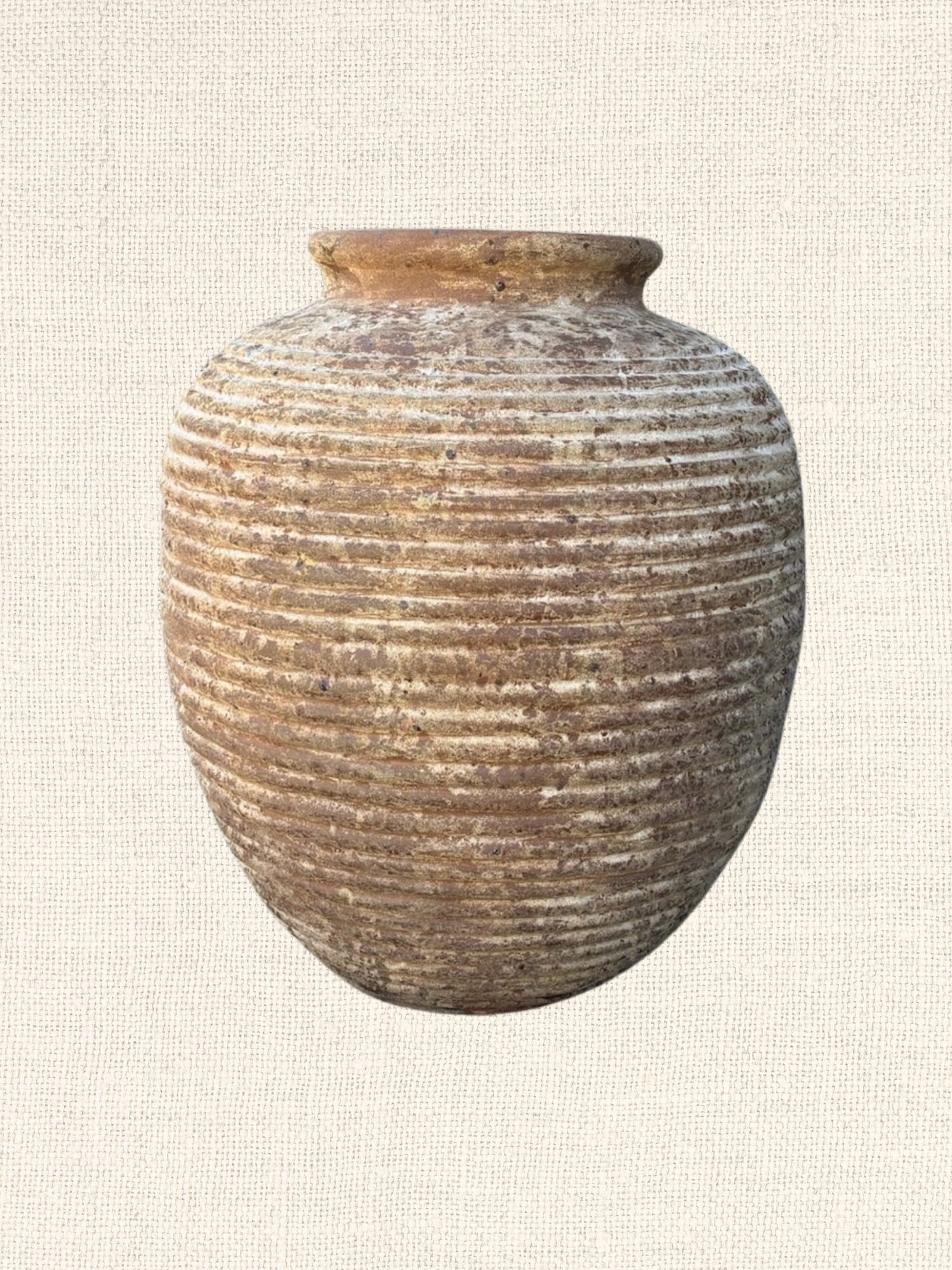 Large Round Jar Ribbed | Antique Brown | Vietnamese