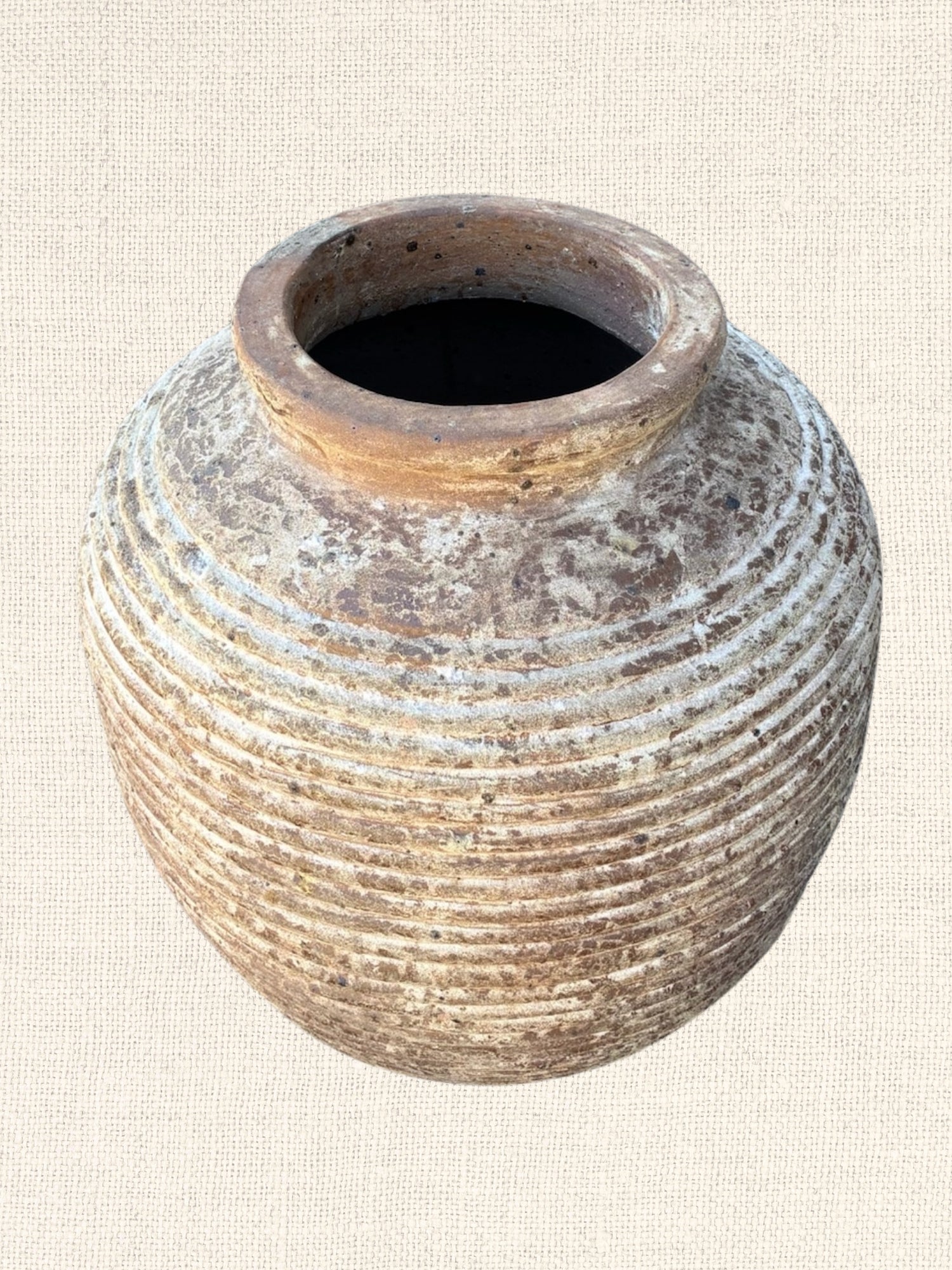 Large Round Jar Ribbed | Antique Brown | Vietnamese