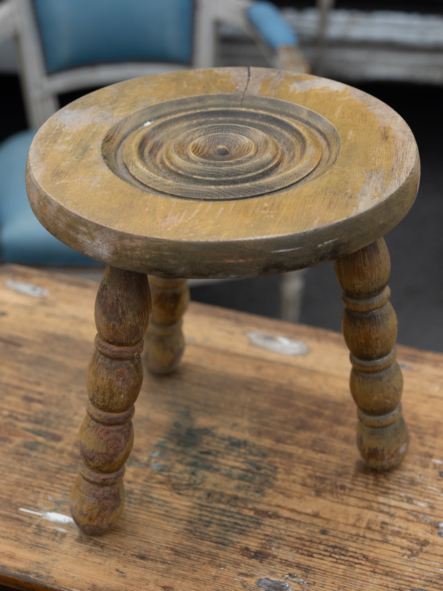 Vintage French Stool | Carved Circular