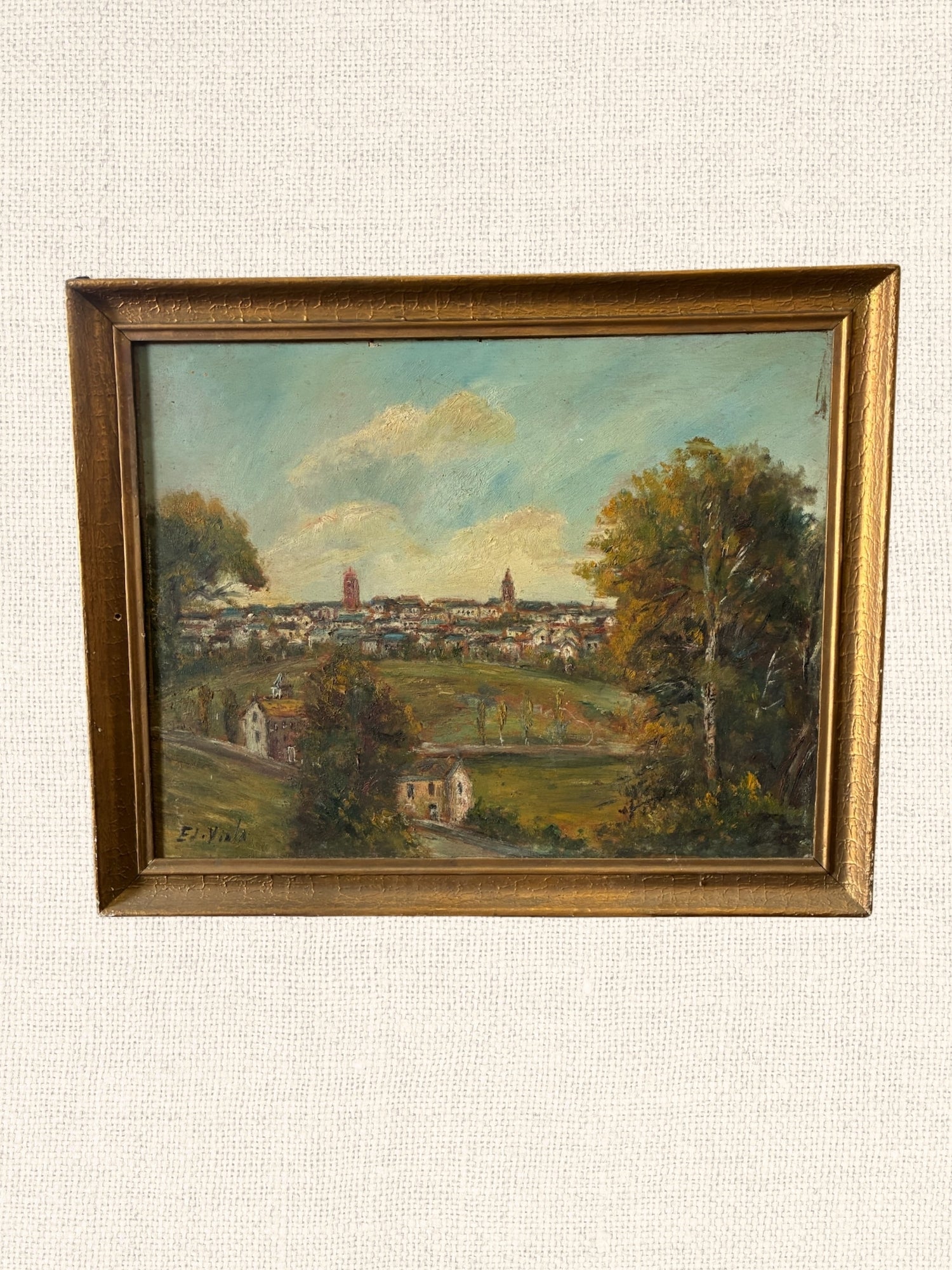 Vintage French Painting | View from the Hill | Framed