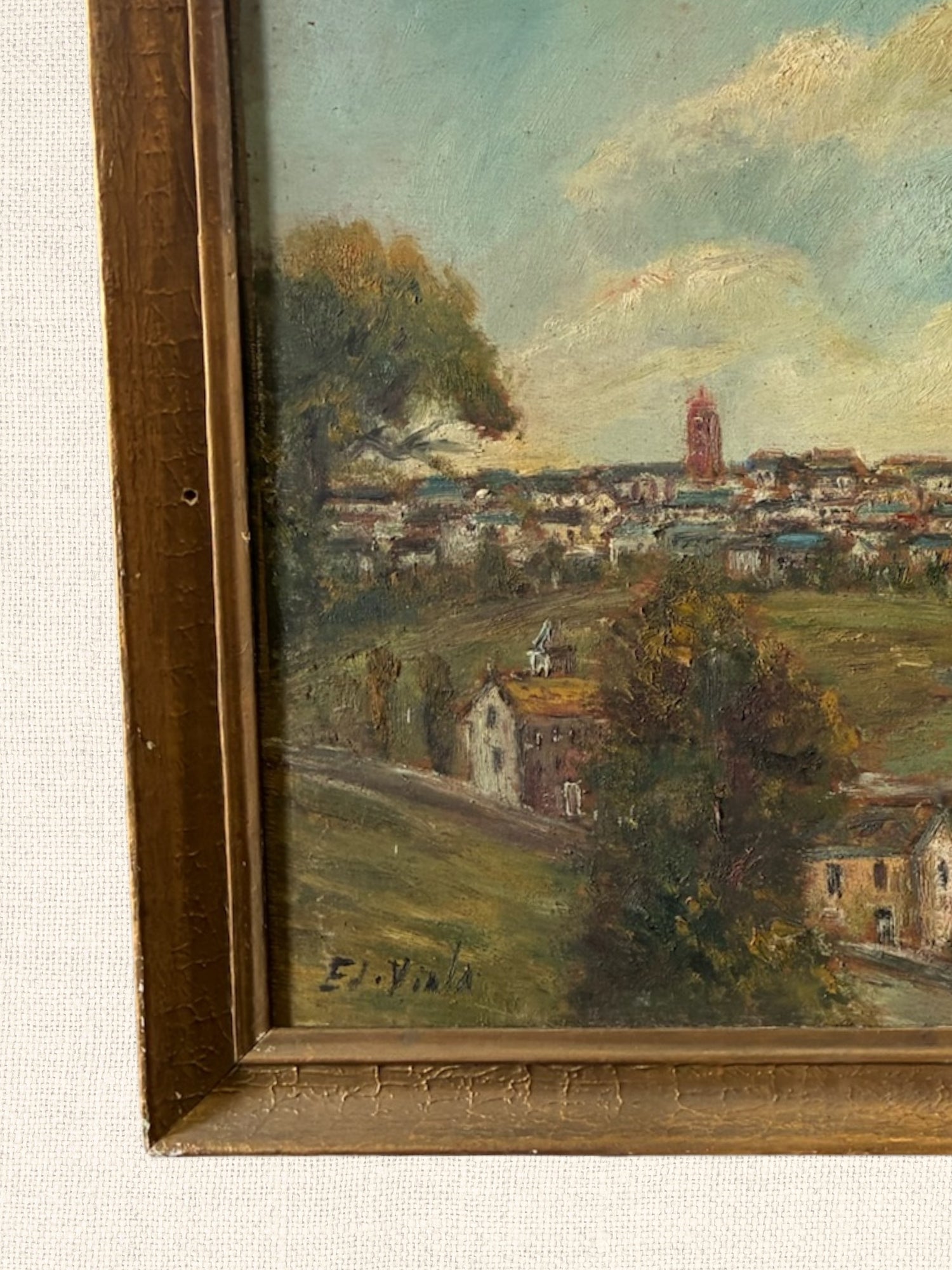 Vintage French Painting | View from the Hill | Framed