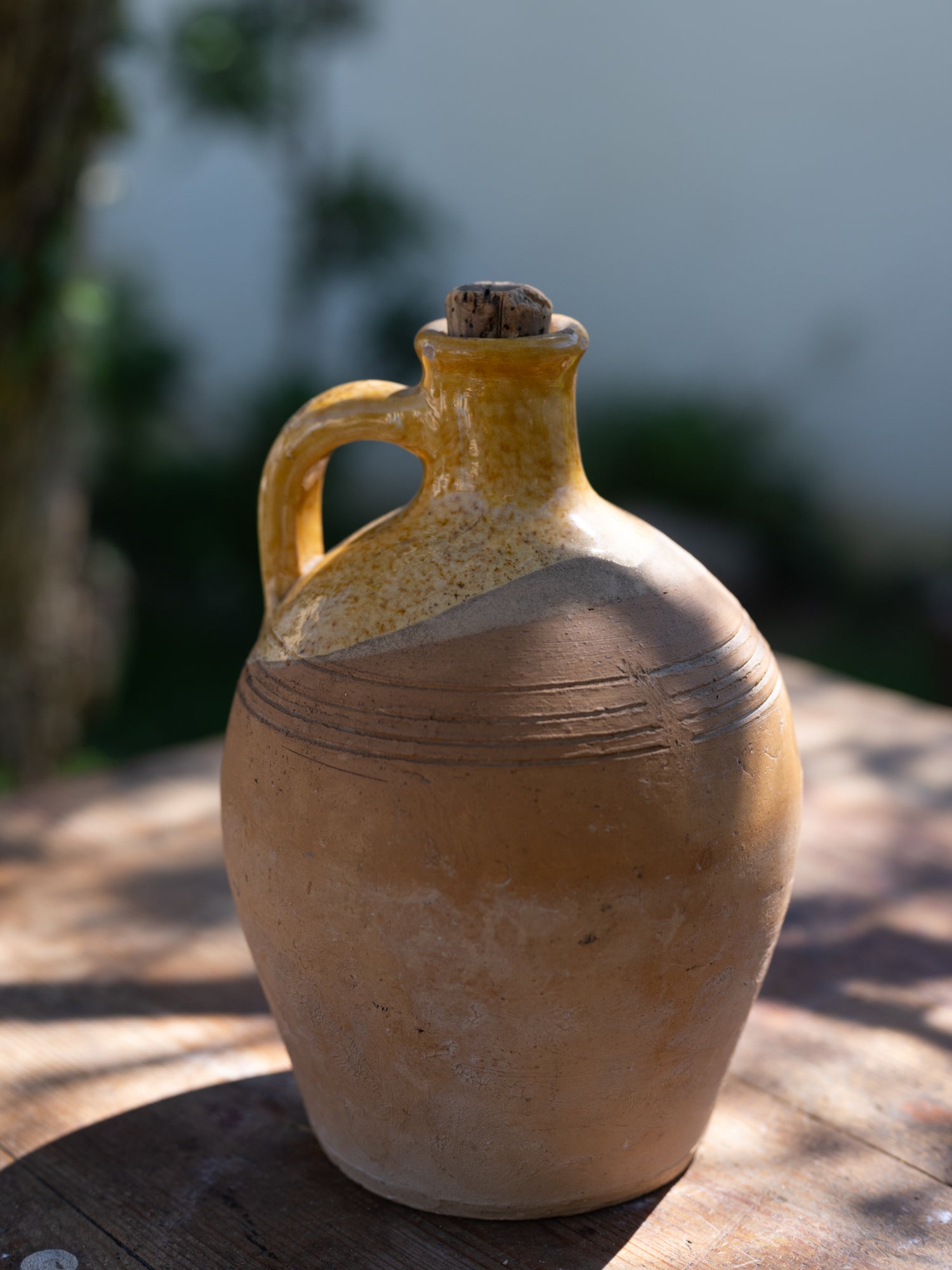 Vintage French Ceramic Bottle | Mustard Glaze Handle