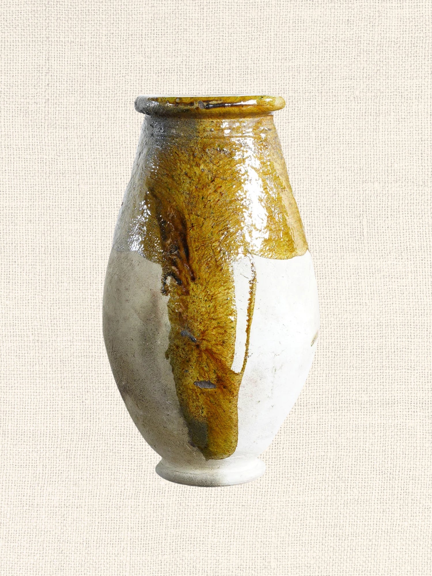 Moroccan Tamegroute Pot | Half Glaze | Mustard