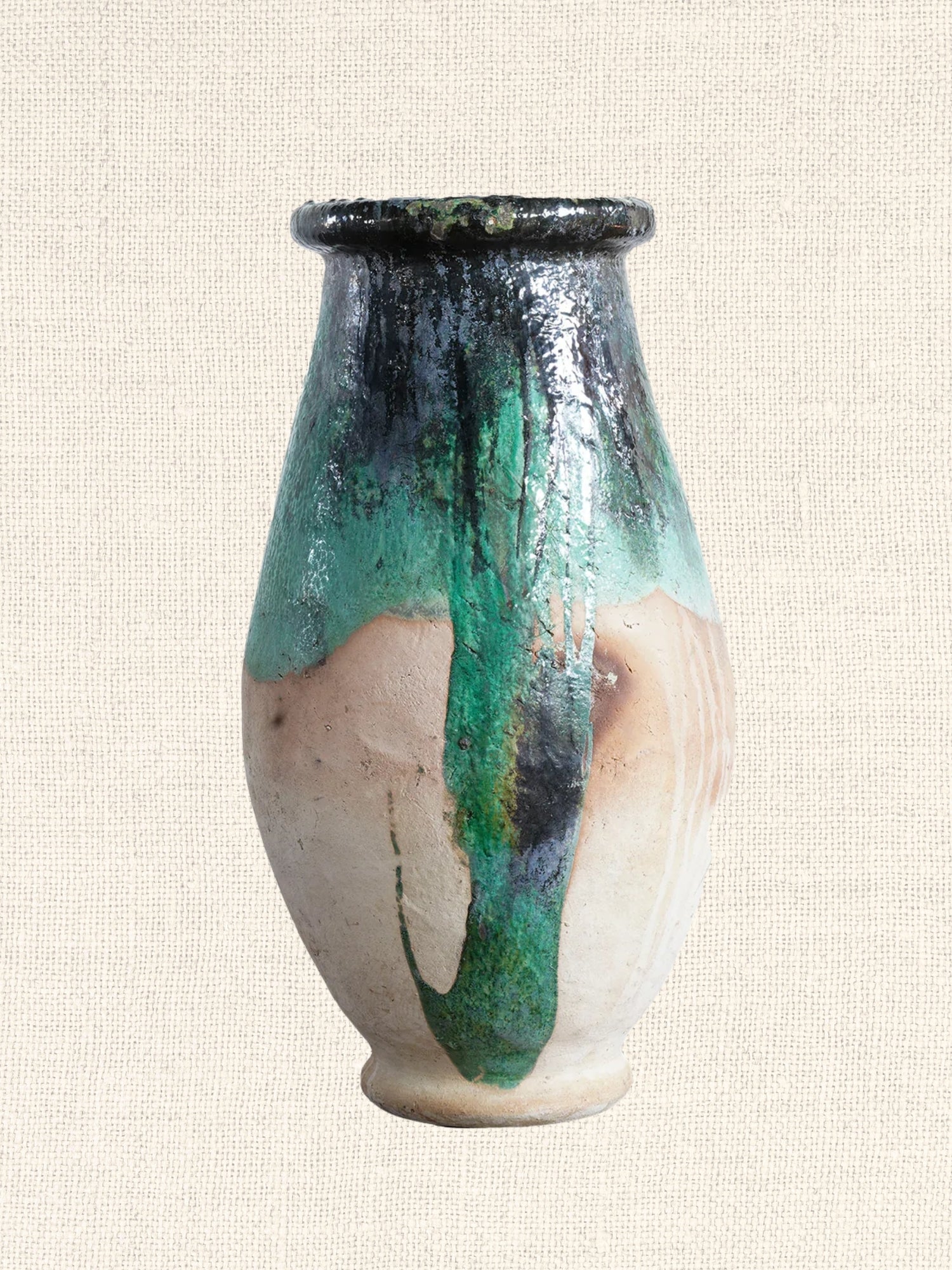 Moroccan Tamegroute Pot | Half Glaze | Green