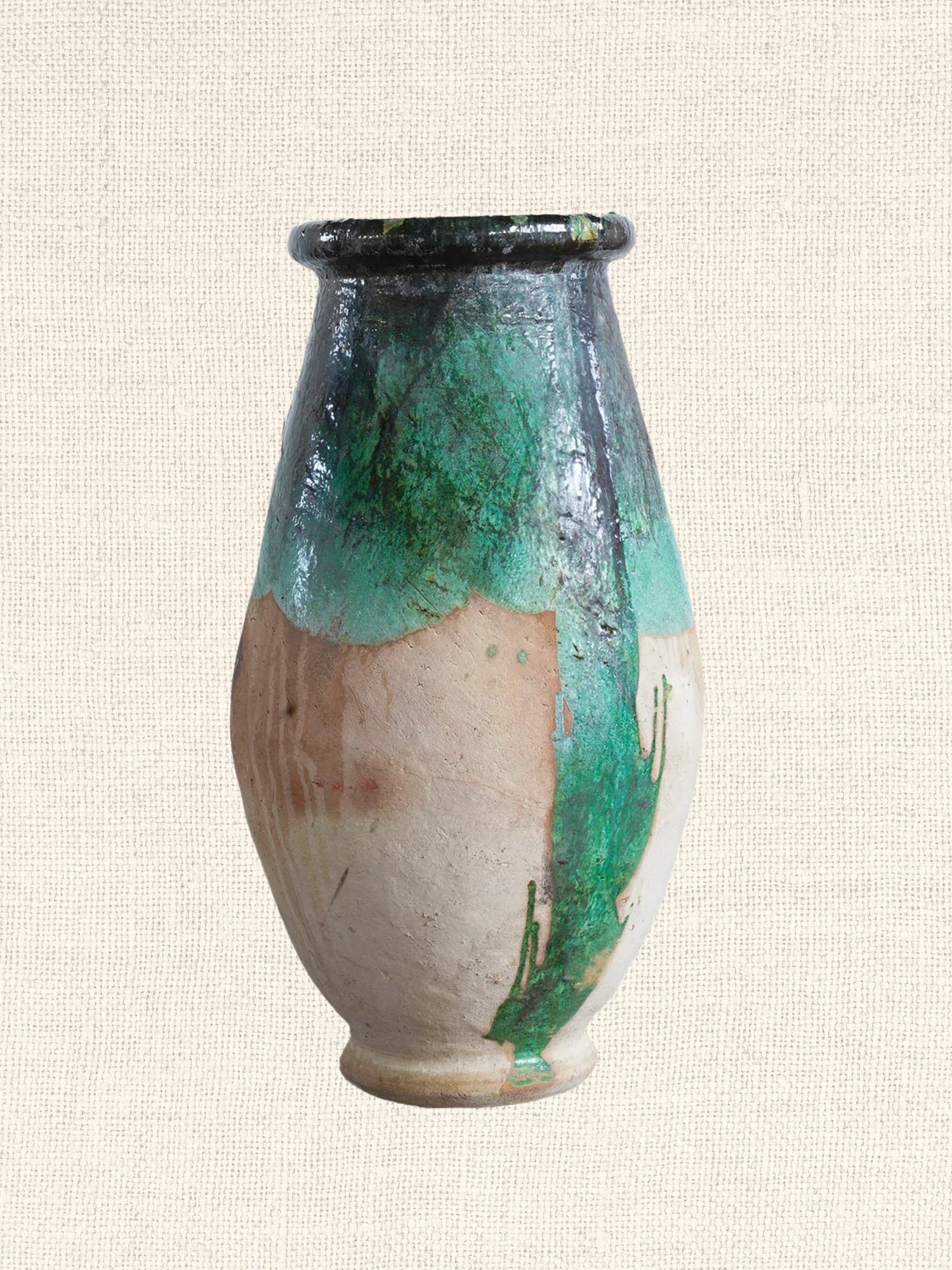 Moroccan Tamegroute Pot | Half Glaze | Green