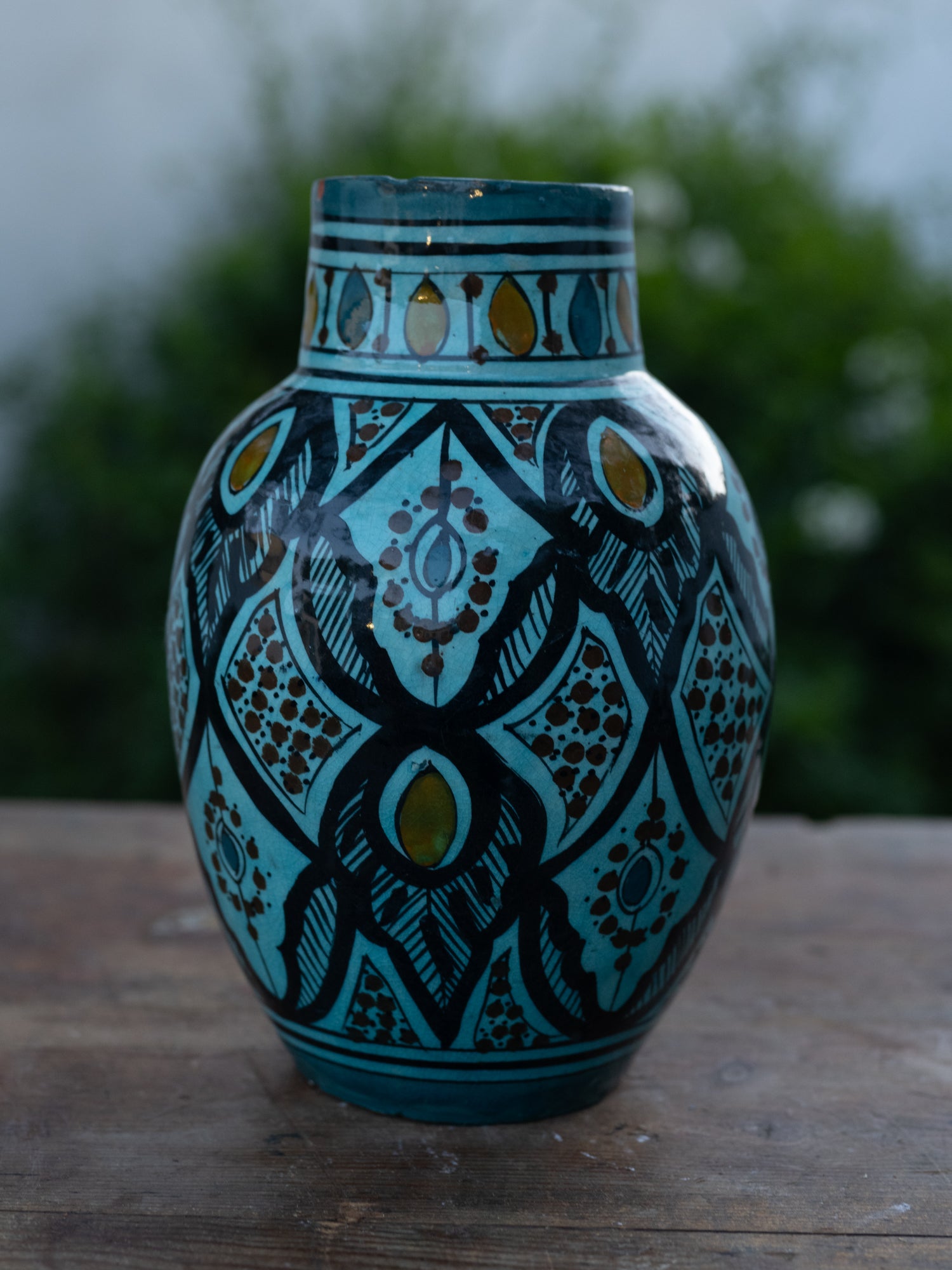 Vintage Morroccan Vessel | Turquoise Intiricate Pattern