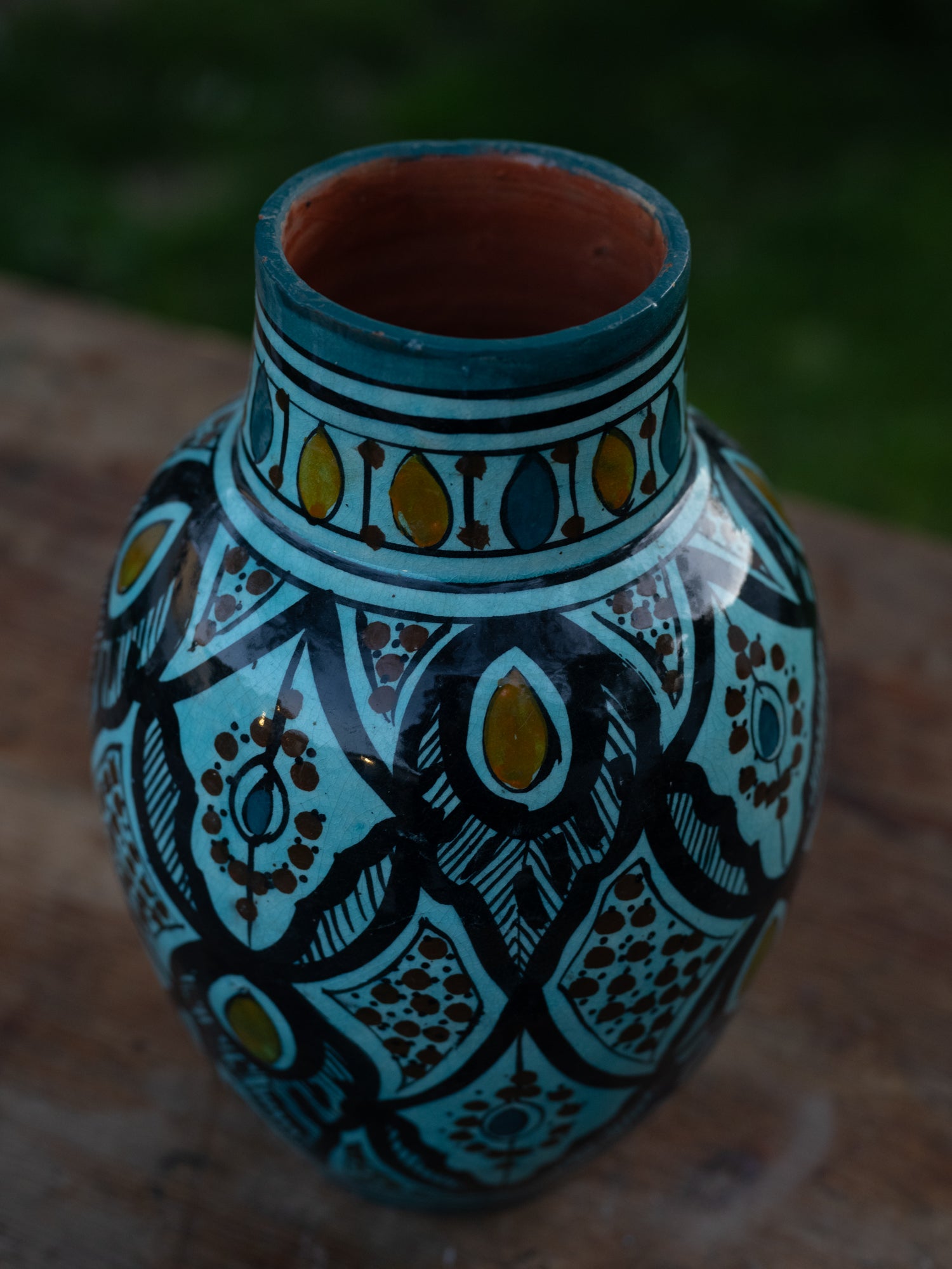 Vintage Morroccan Vessel | Turquoise Intiricate Pattern