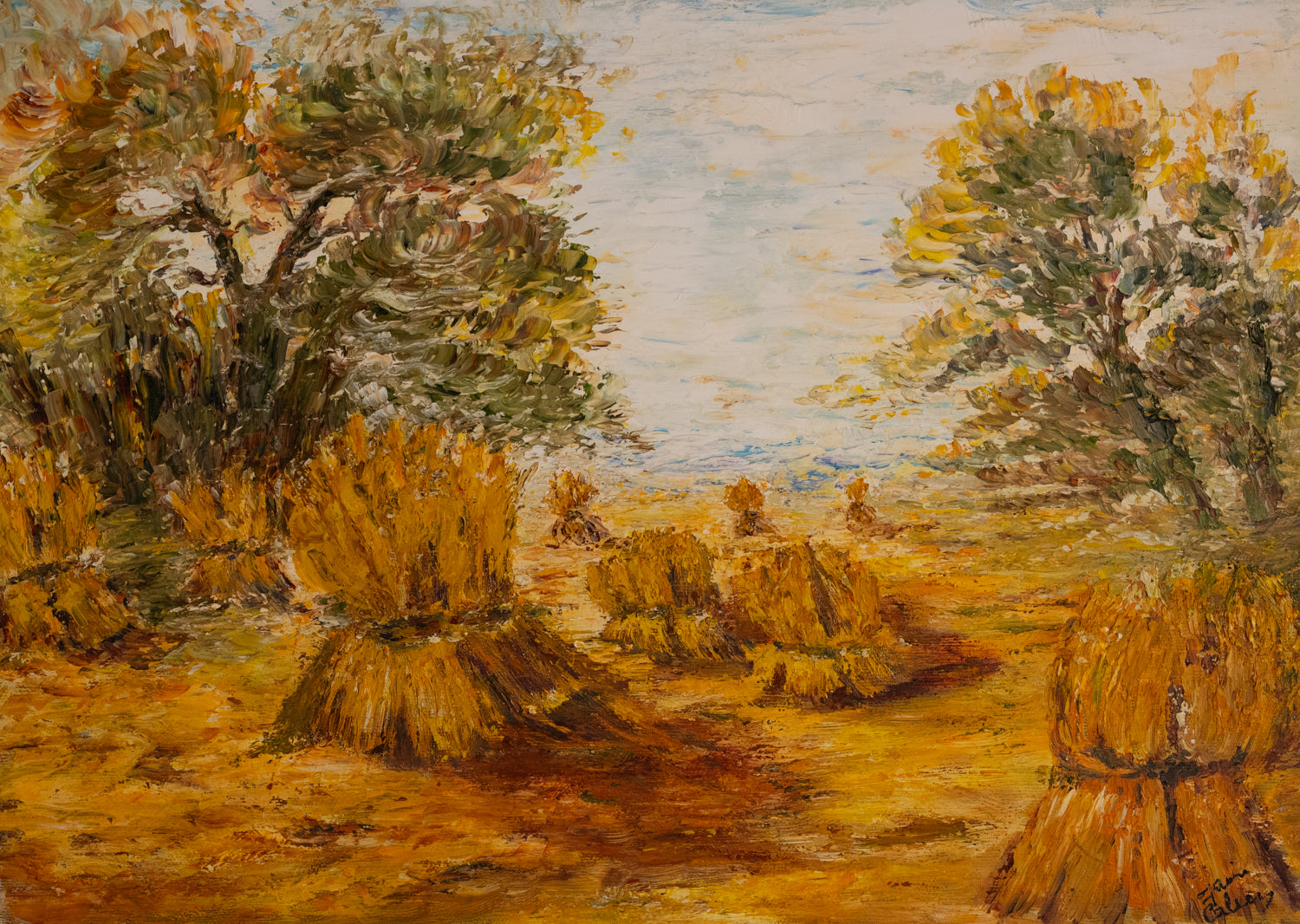 Vintage French Art | Golden Hay Field on Canvas