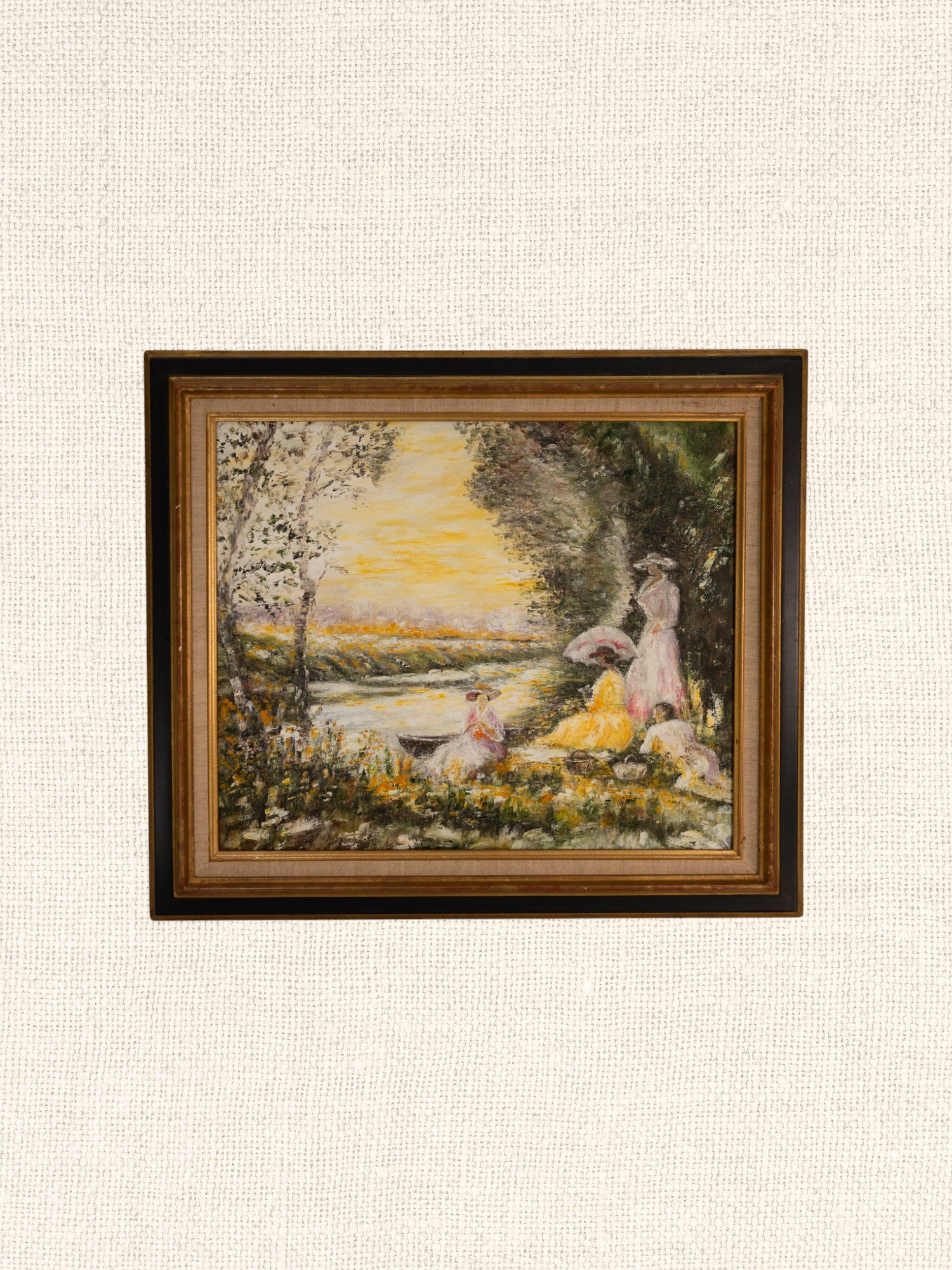Vintage French Art | Impressionist Ladies by the River | Framed