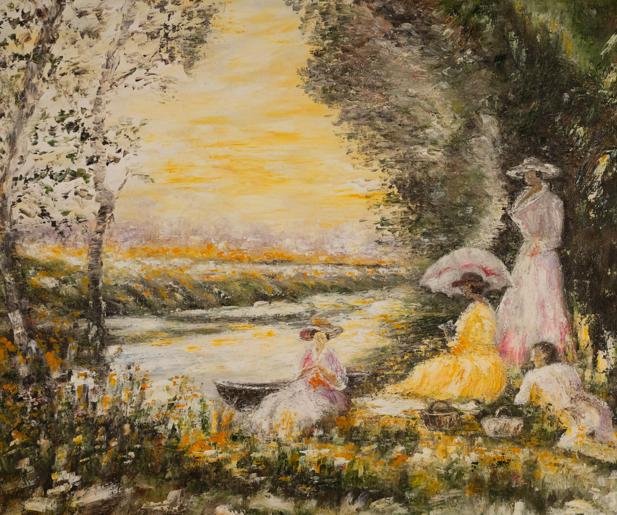 Vintage French Art | Impressionist Ladies by the River | Framed