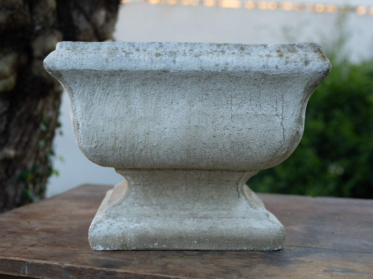 Vintage French Cast Stone Square Pedestal Planter