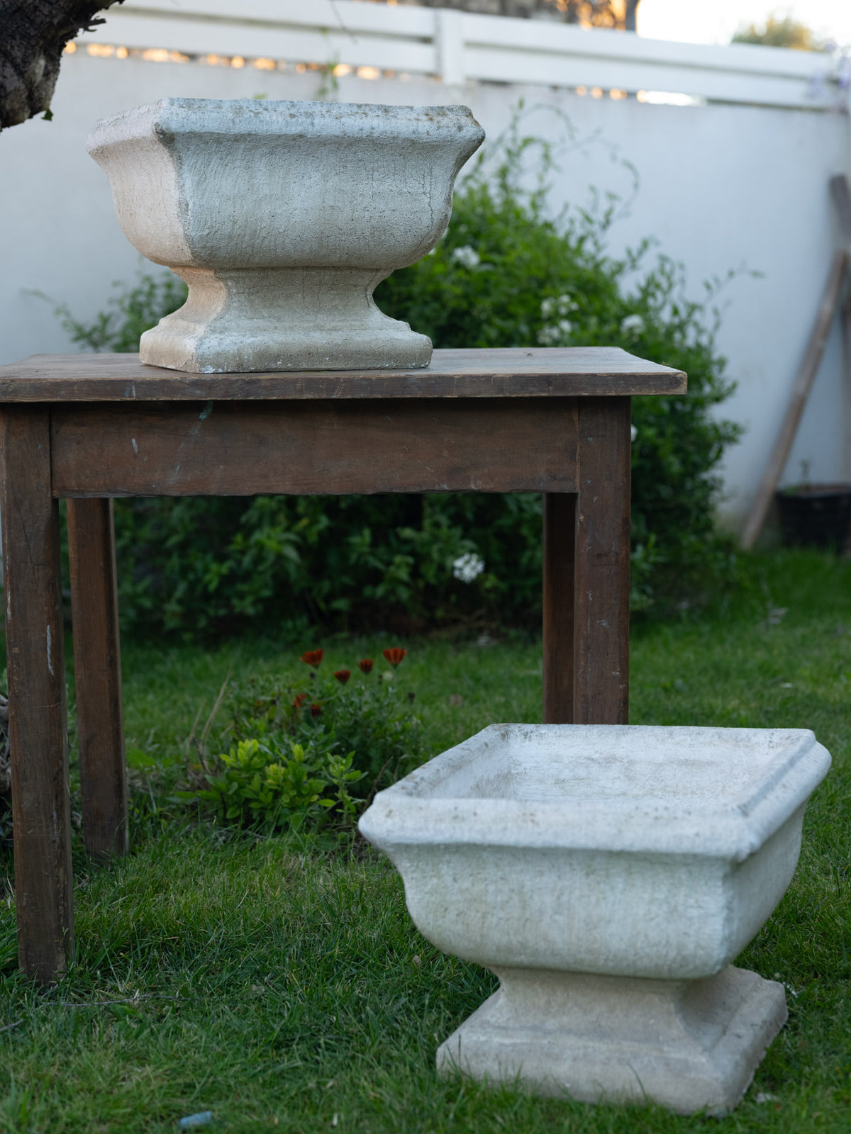Vintage French Cast Stone Square Pedestal Planter