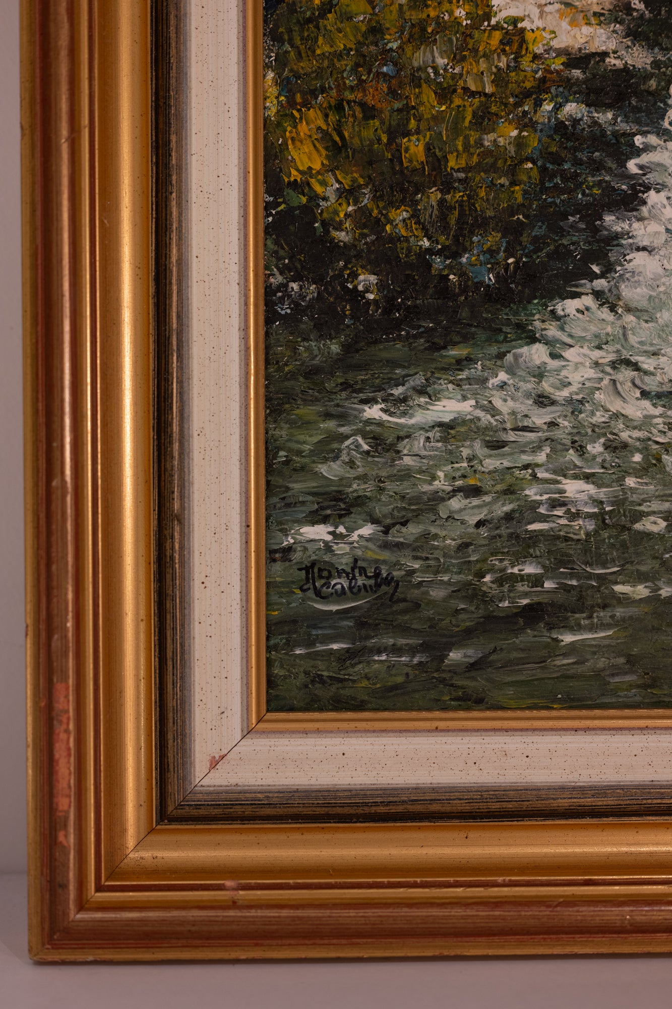 Vintage French Art | Janine | Stone Bridge River | Framed