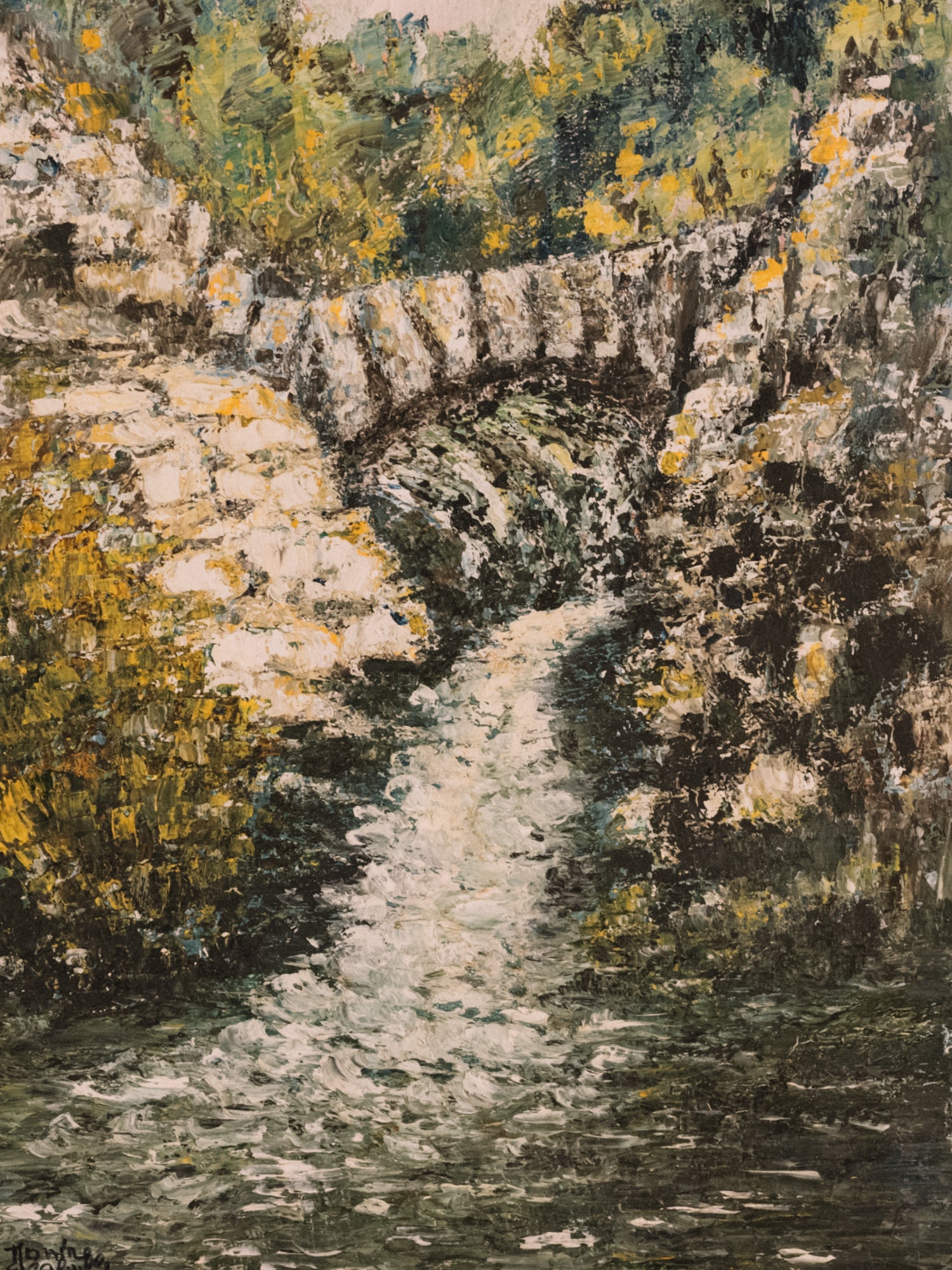 Vintage French Art | Janine | Stone Bridge River | Framed