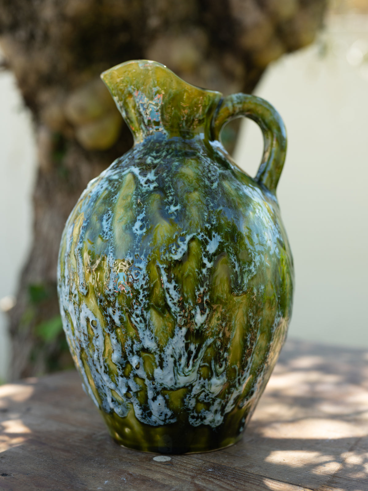 Vintage French Green Crackle Pitcher