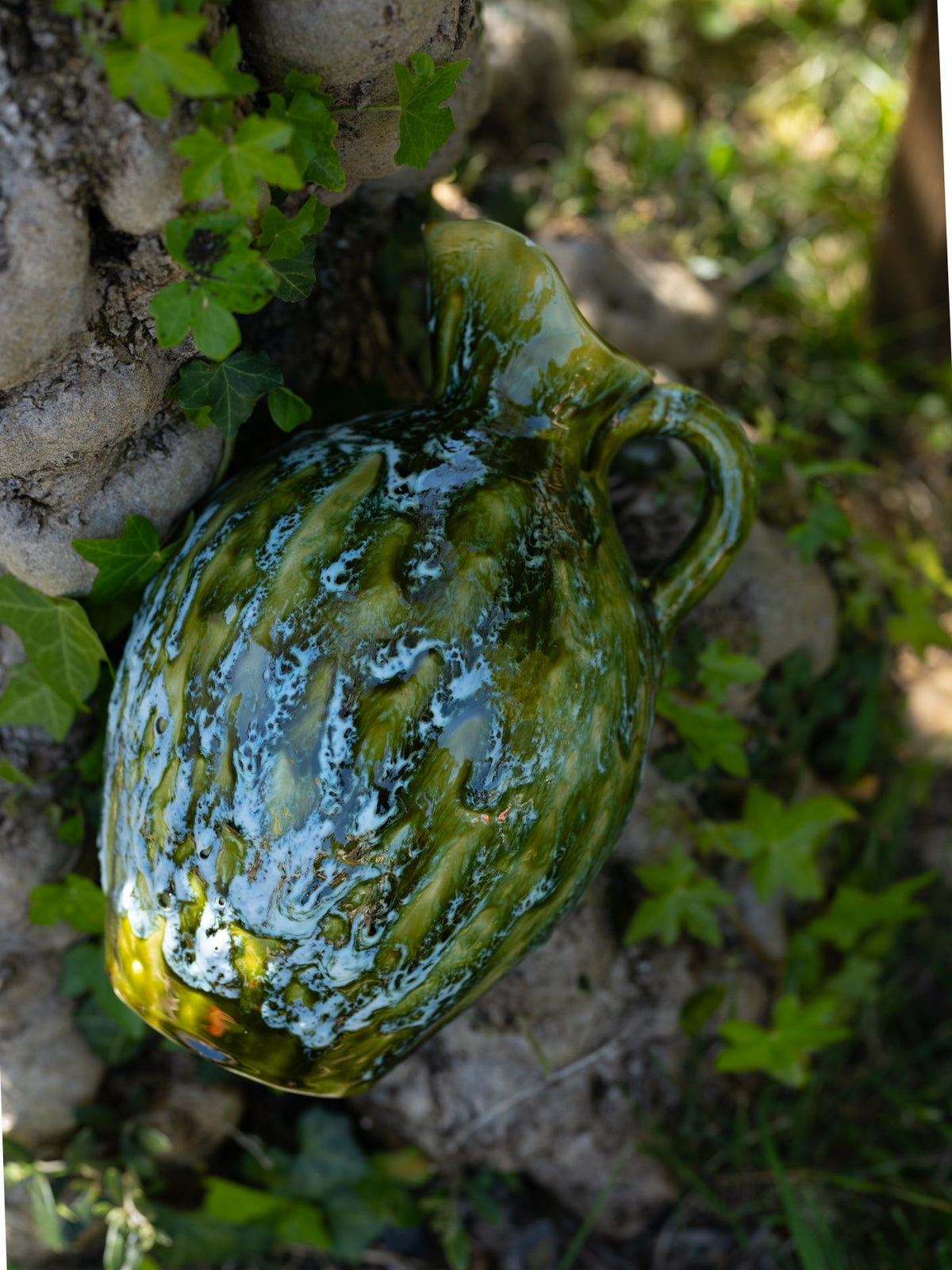 Vintage French Green Crackle Pitcher