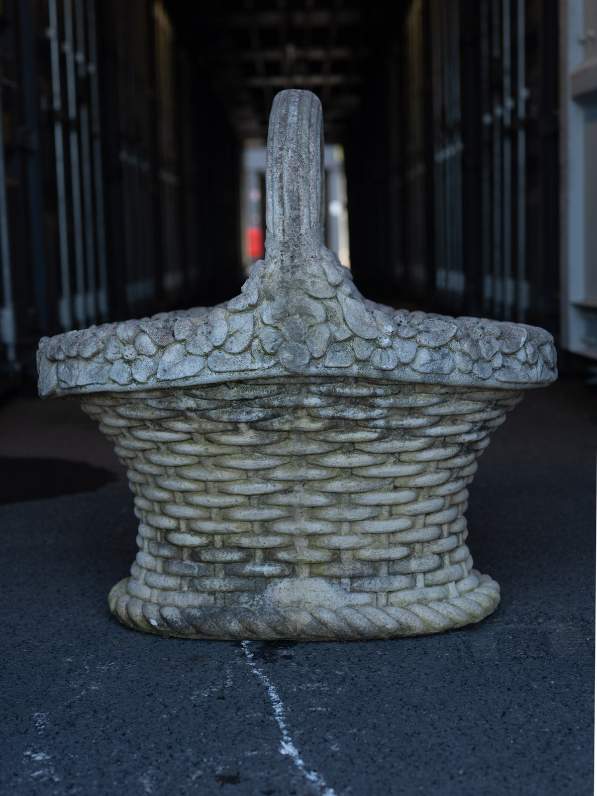 Vintage French Cast Stone Basket Jardiniere