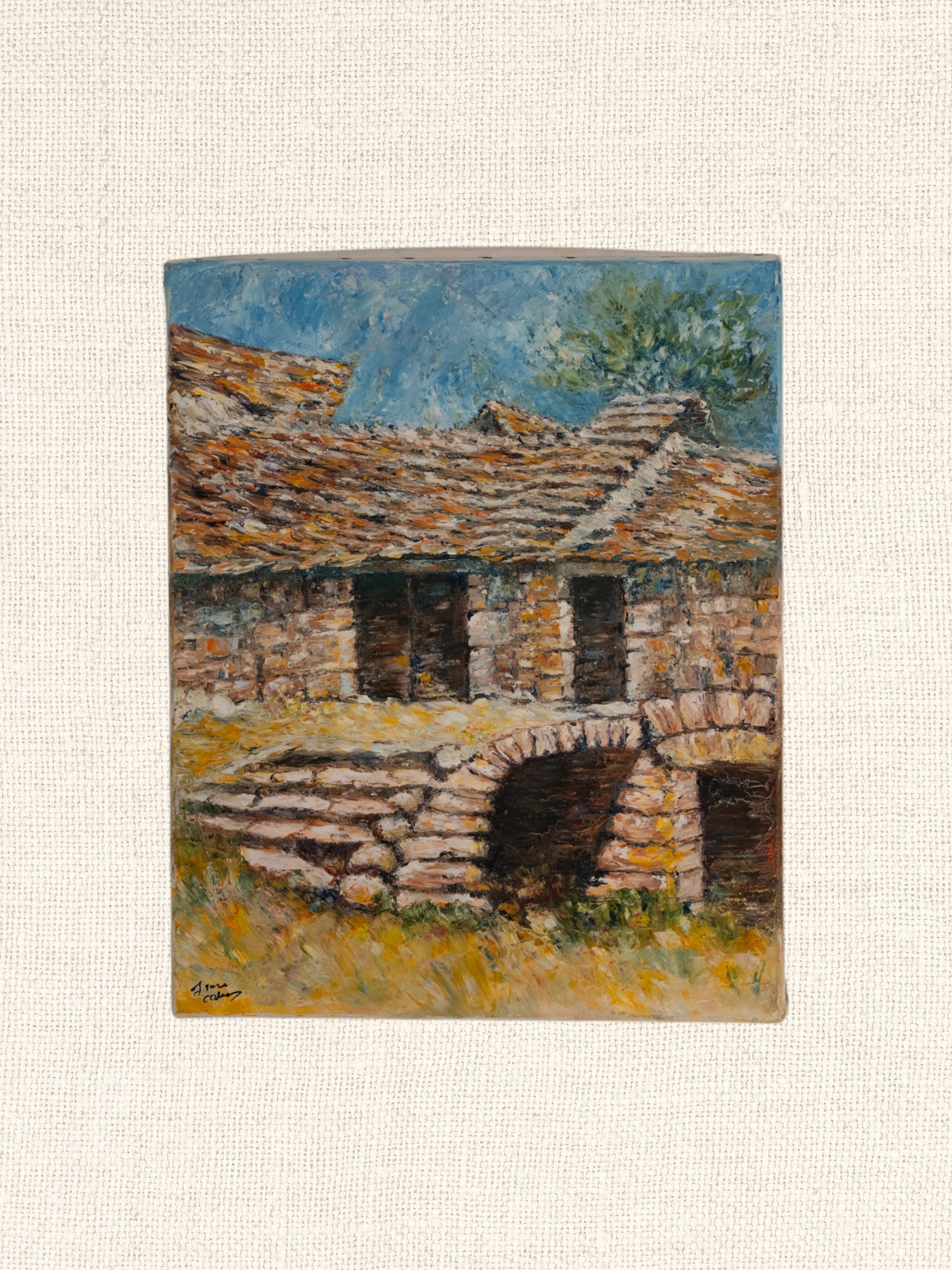 Vintage French Art | Janine | Brick House Stairs| Framed
