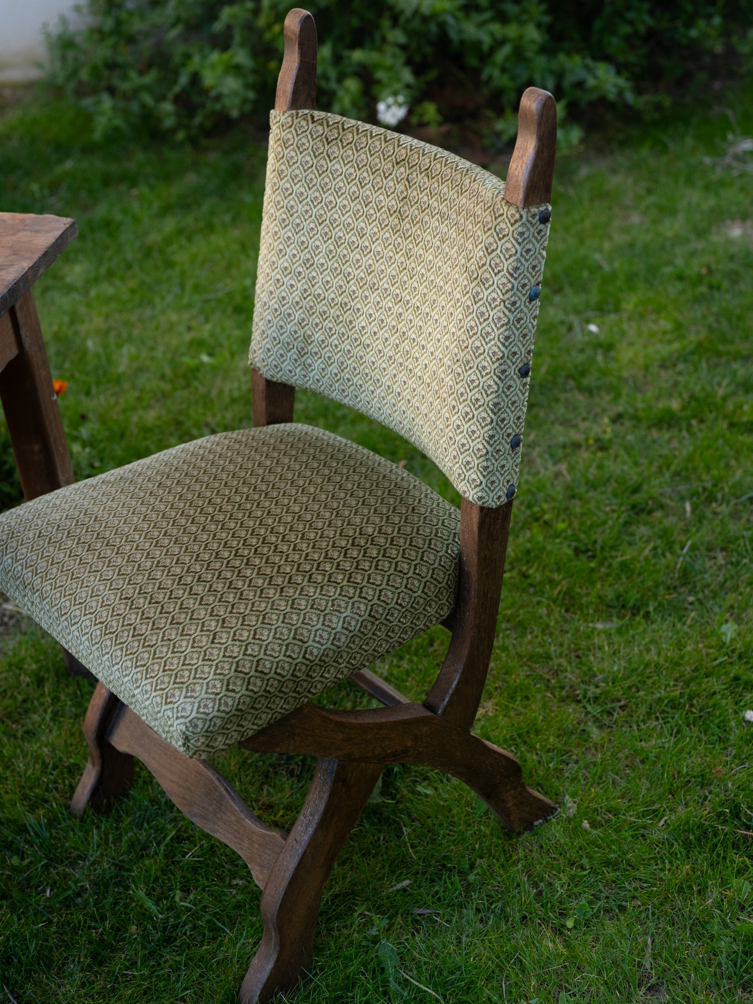 Vintage Gothic Revival Folding Chair | Velvet Upholstered
